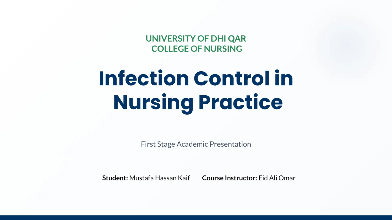 غلاف تقرير Infection Control in Nursing Practice