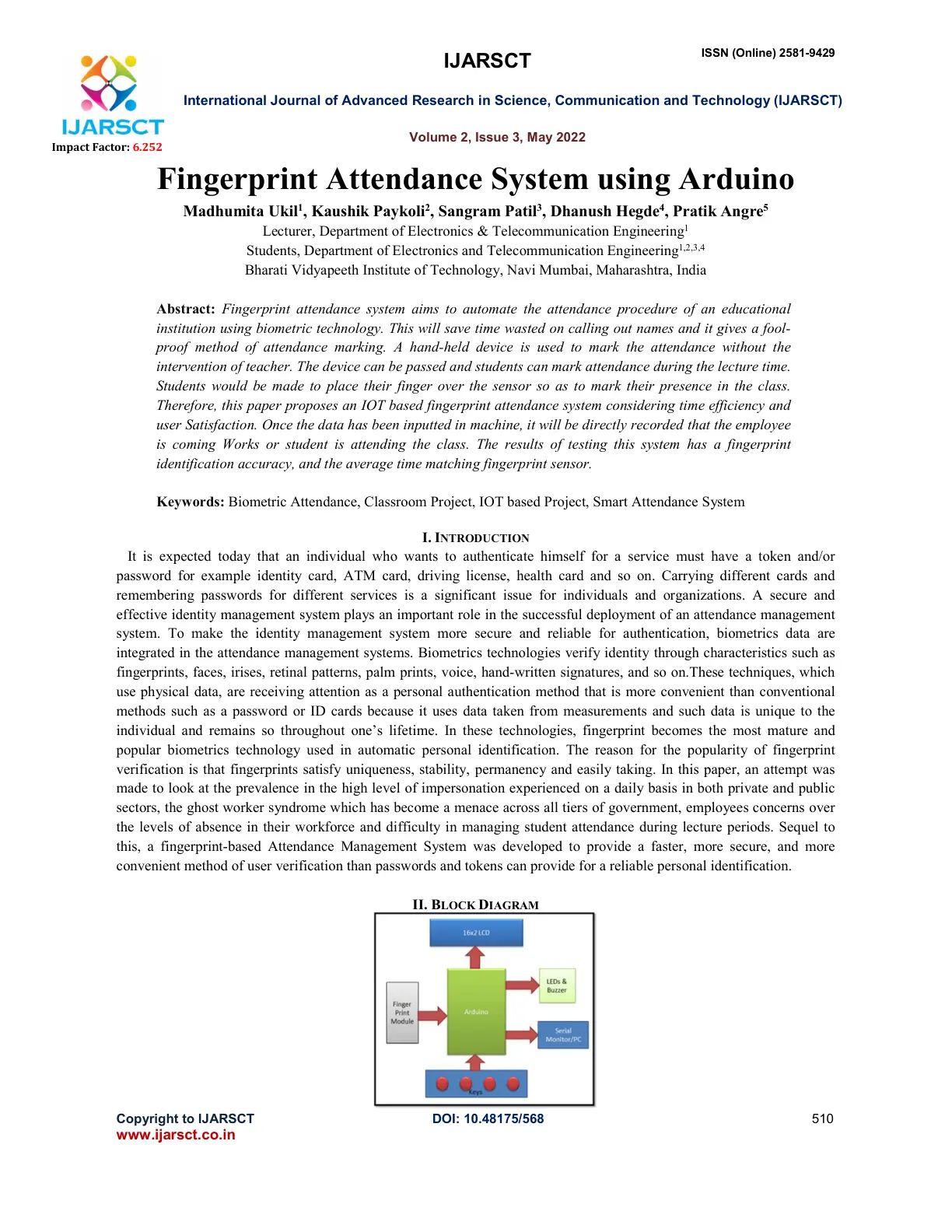 غلاف تقرير Fingerprint Attendance System using Arduino