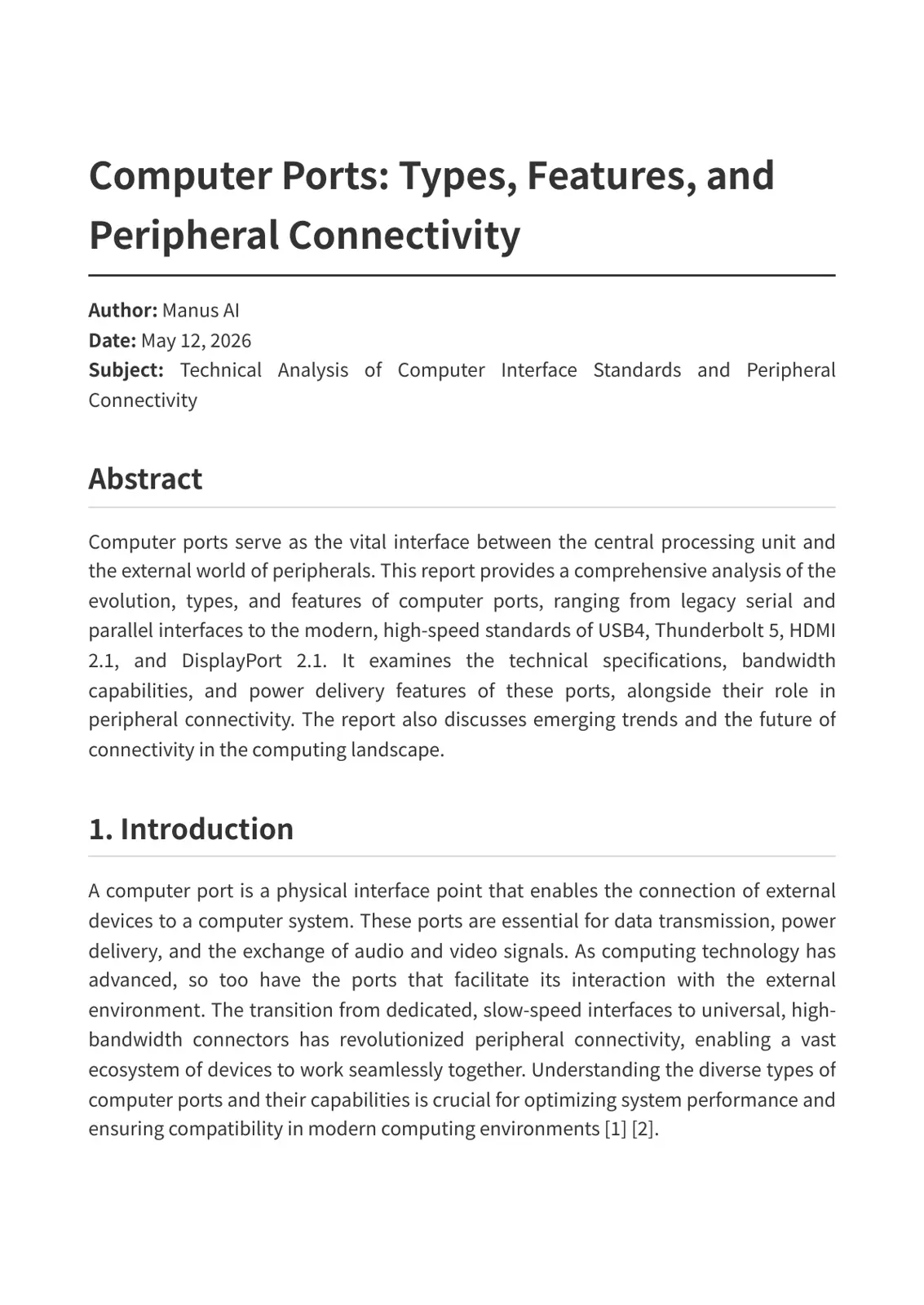 غلاف تقرير Computer Ports: Types, Features, and Peripheral Connectivity