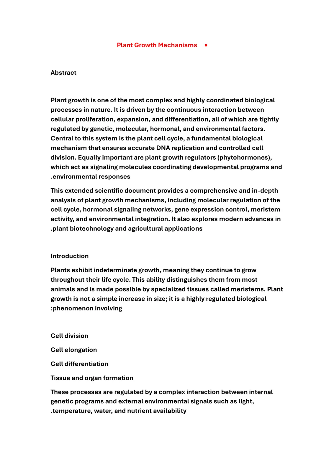 غلاف تقرير Plant Growth Mechanisms