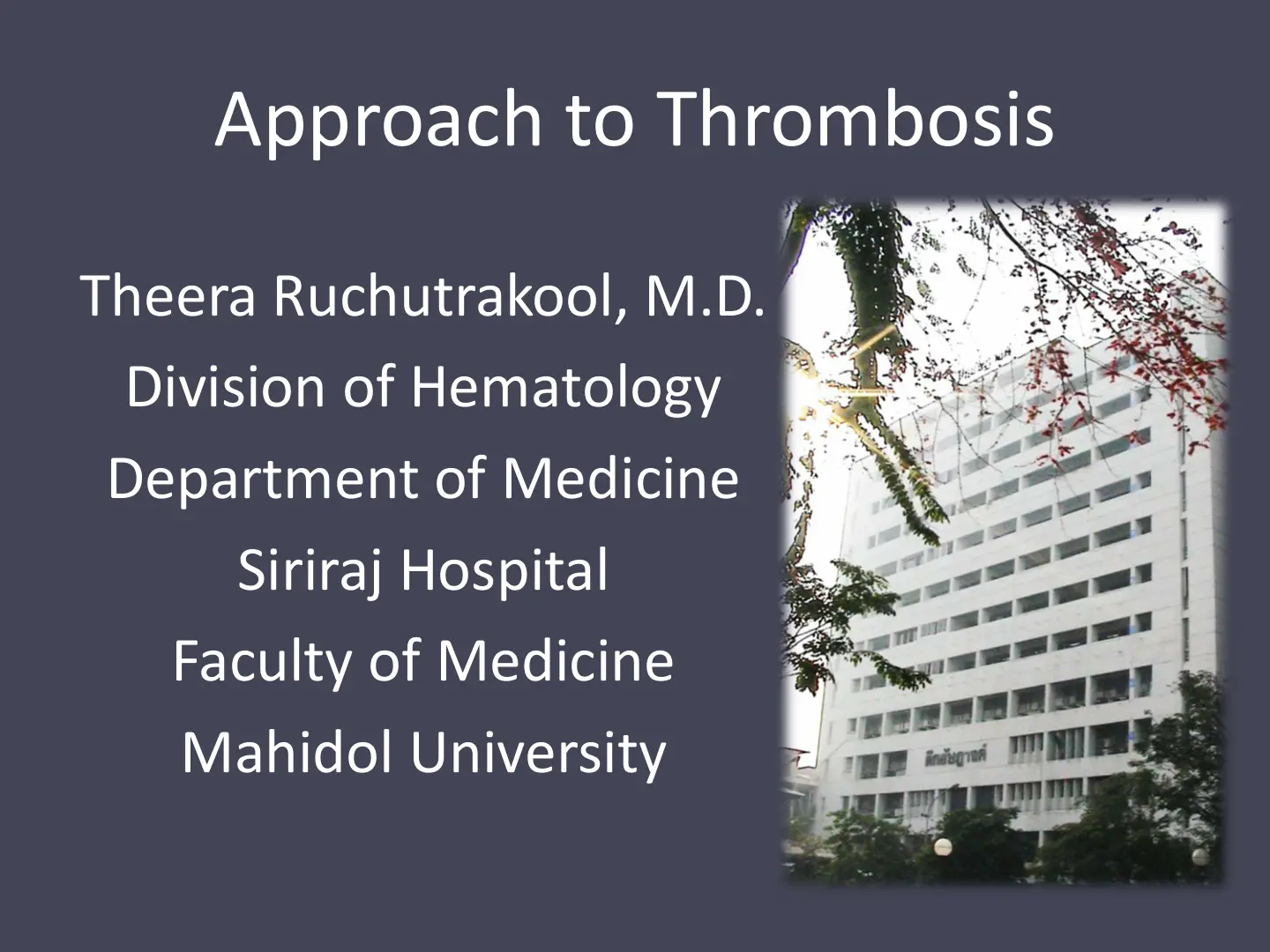 غلاف تقرير Approach to Thrombosis