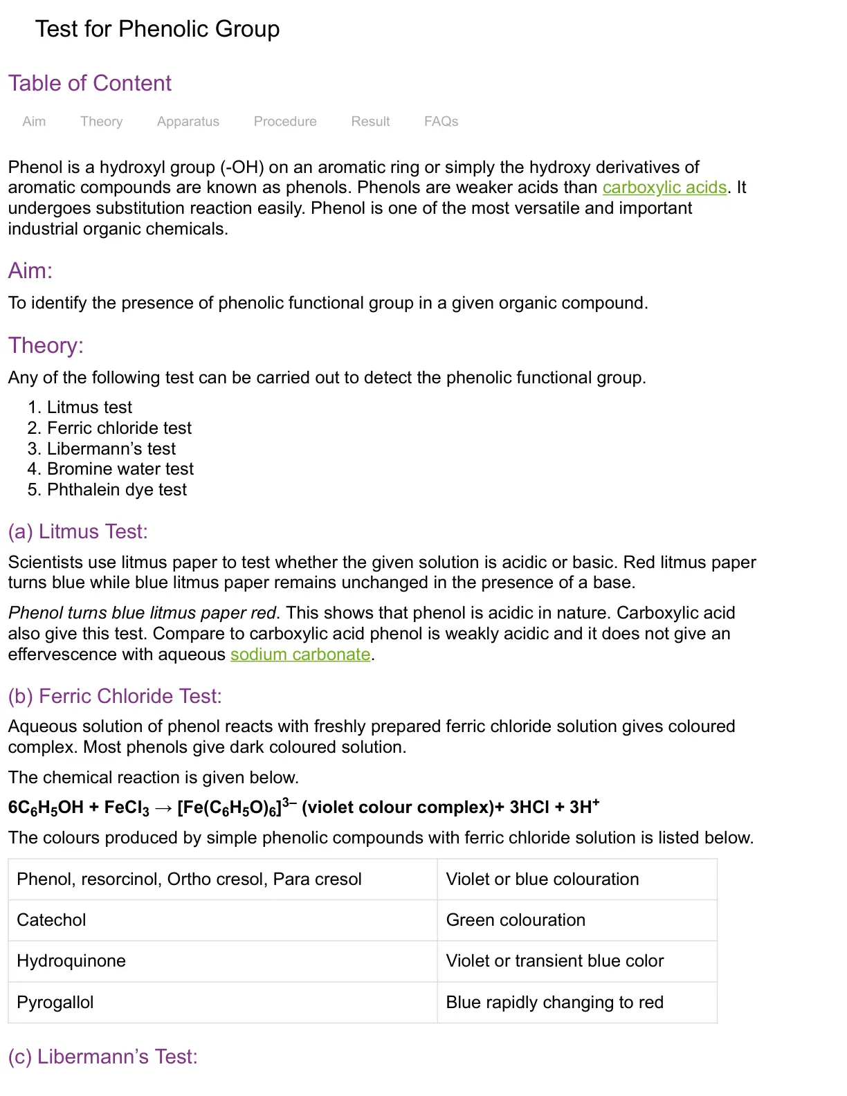 غلاف تقرير Test for Phenolic Group