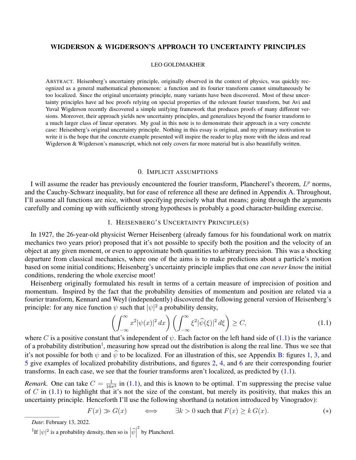 غلاف تقرير WIGDERSON & WIGDERSON'S APPROACH TO UNCERTAINTY PRINCIPLES