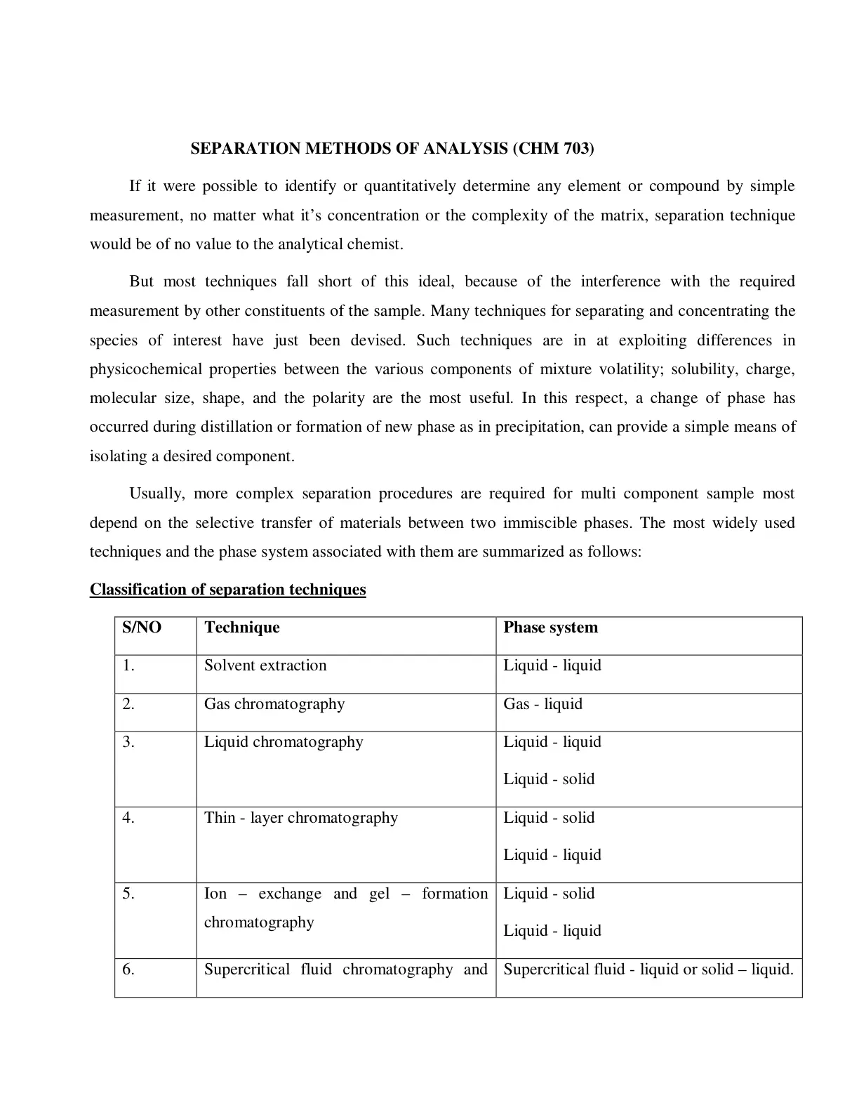 غلاف تقرير SEPARATION METHODS OF ANALYSIS (CHM 703)