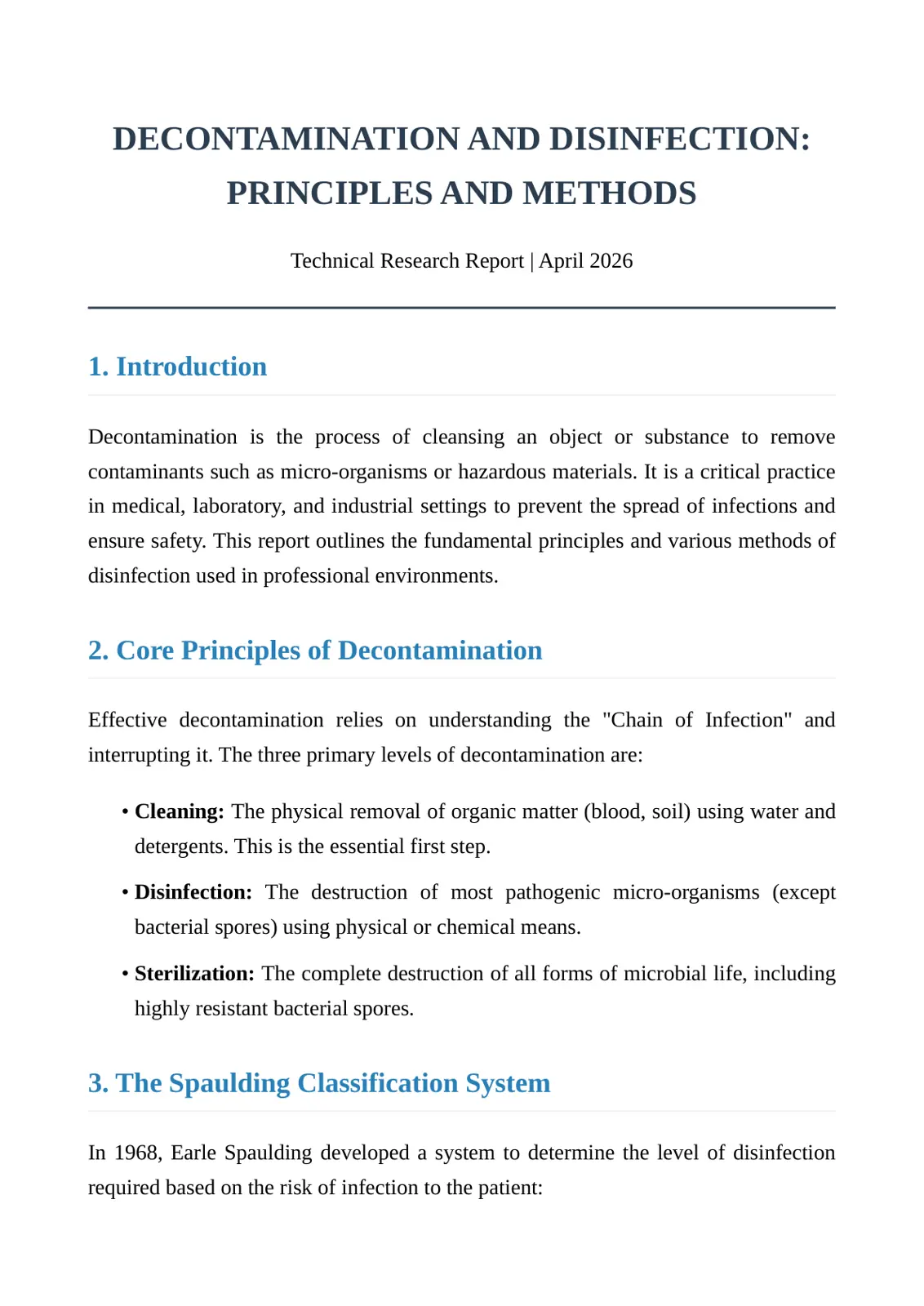 غلاف تقرير Decontamination and Disinfection: Principles and Methods
