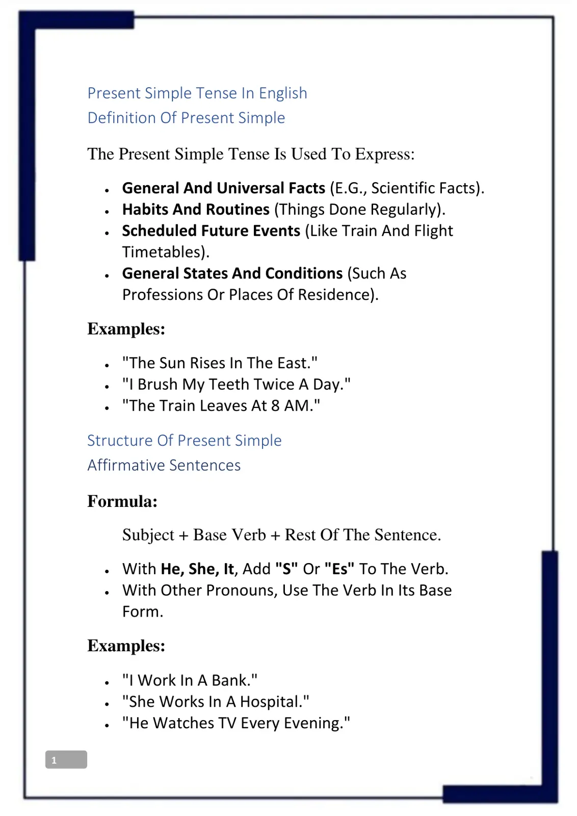 غلاف تقرير Present Simple Tense In English