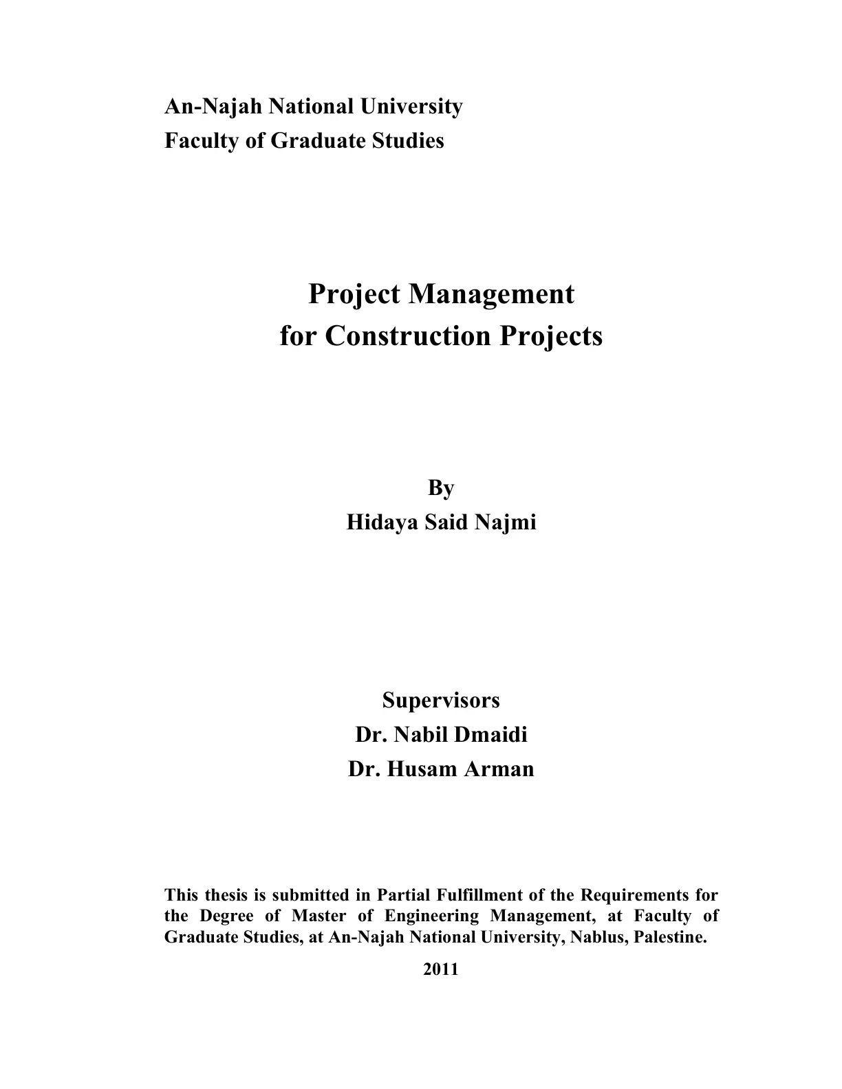 غلاف تقرير Project Management for Construction Projects