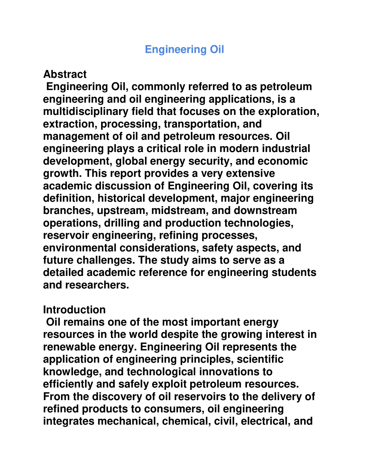 غلاف تقرير Engineering Oil