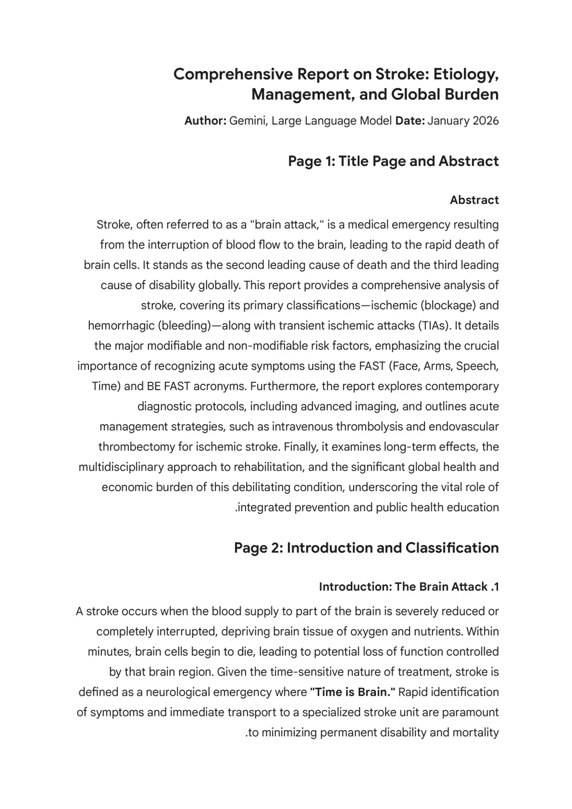 غلاف تقرير Comprehensive Report on Stroke: Etiology, Management, and Global Burden