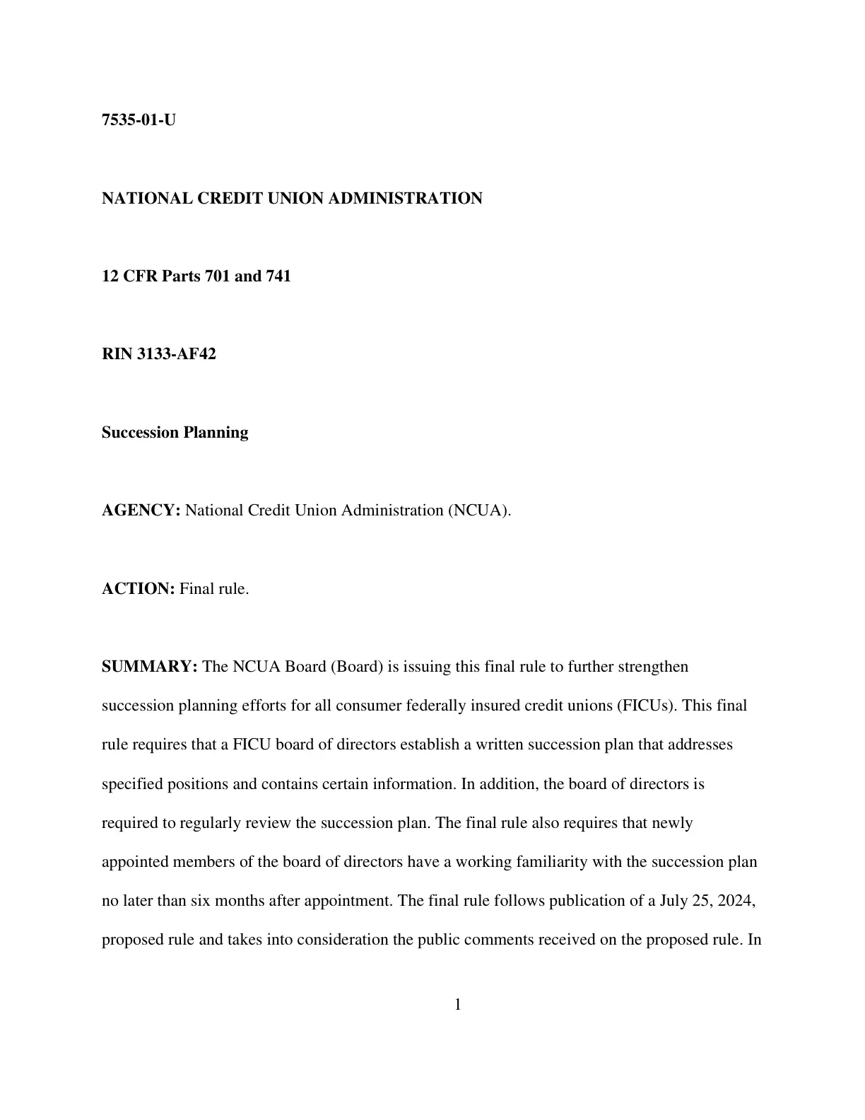 غلاف تقرير Succession Planning – NCUA Final Rule