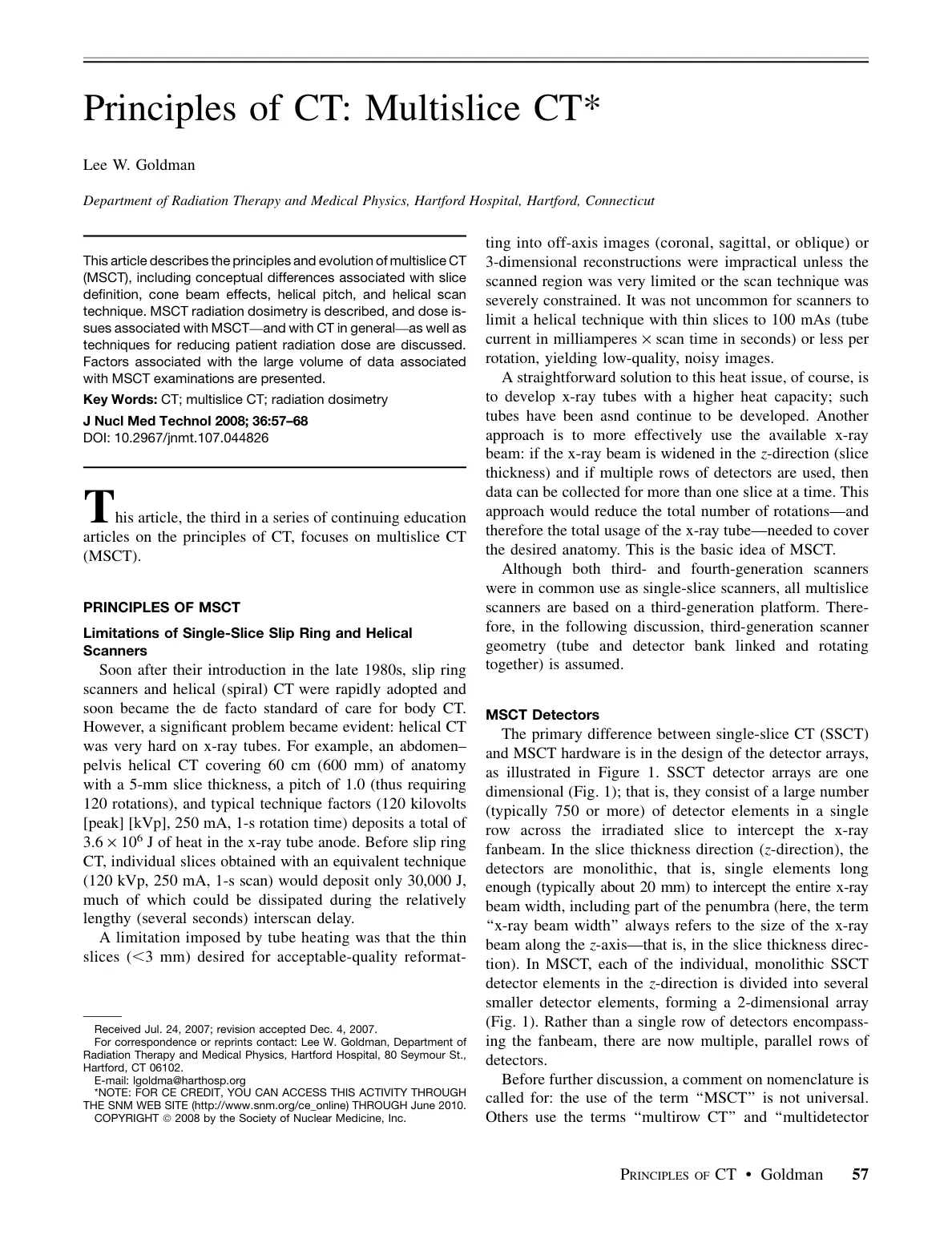 غلاف تقرير Principles of CT: Multislice CT