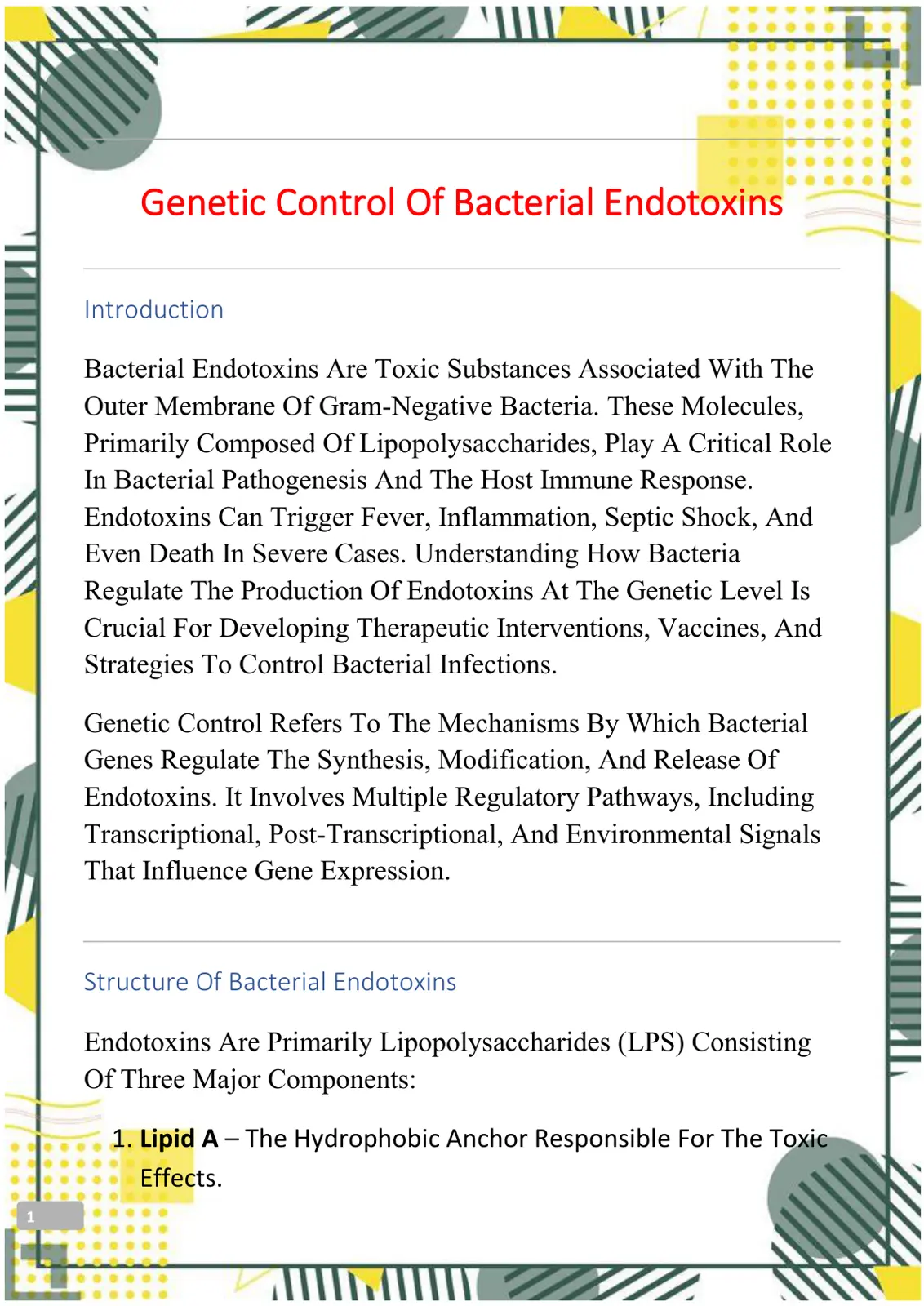 غلاف تقرير Genetic Control Of Bacterial Endotoxins