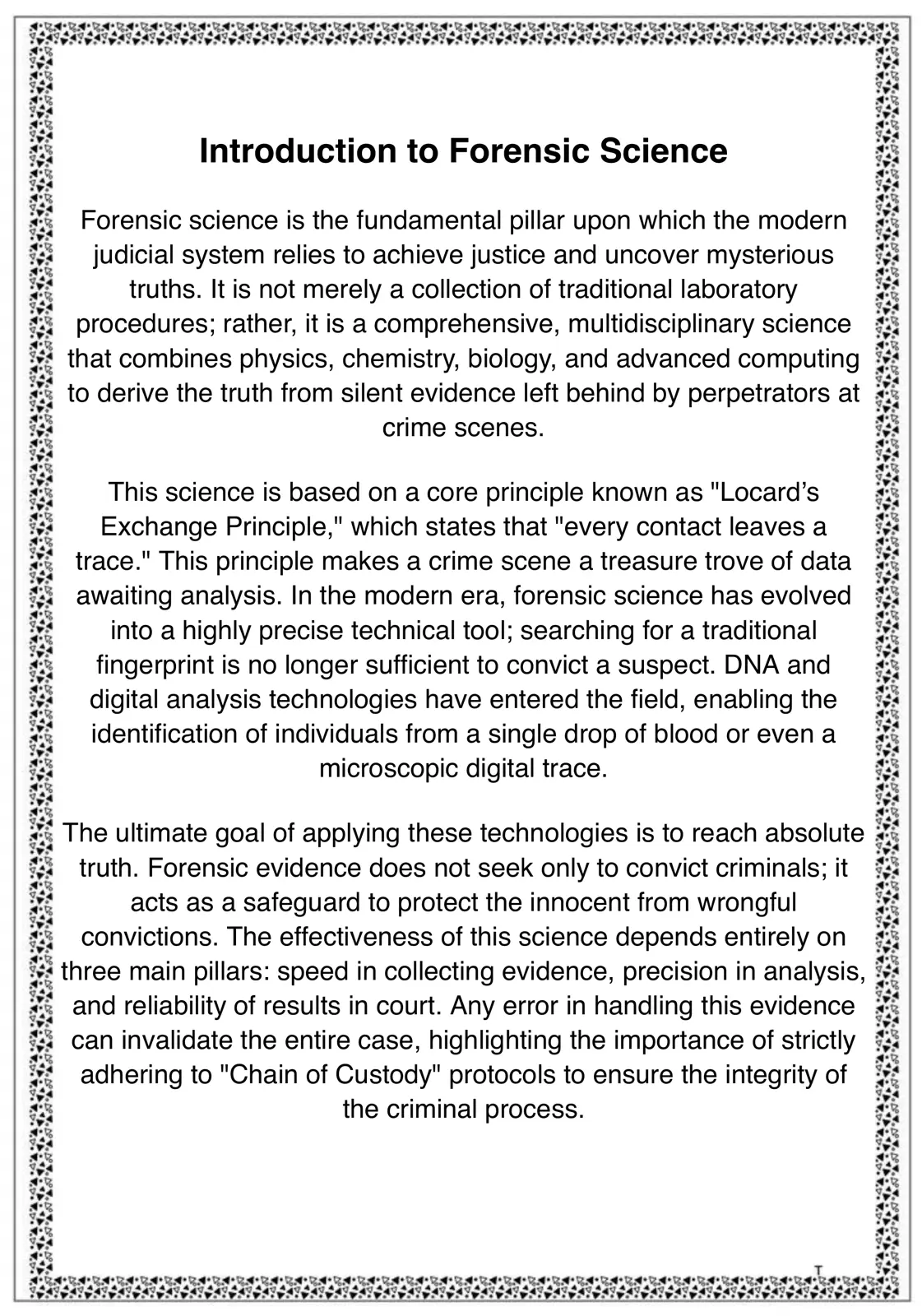 غلاف تقرير Introduction to Forensic Science