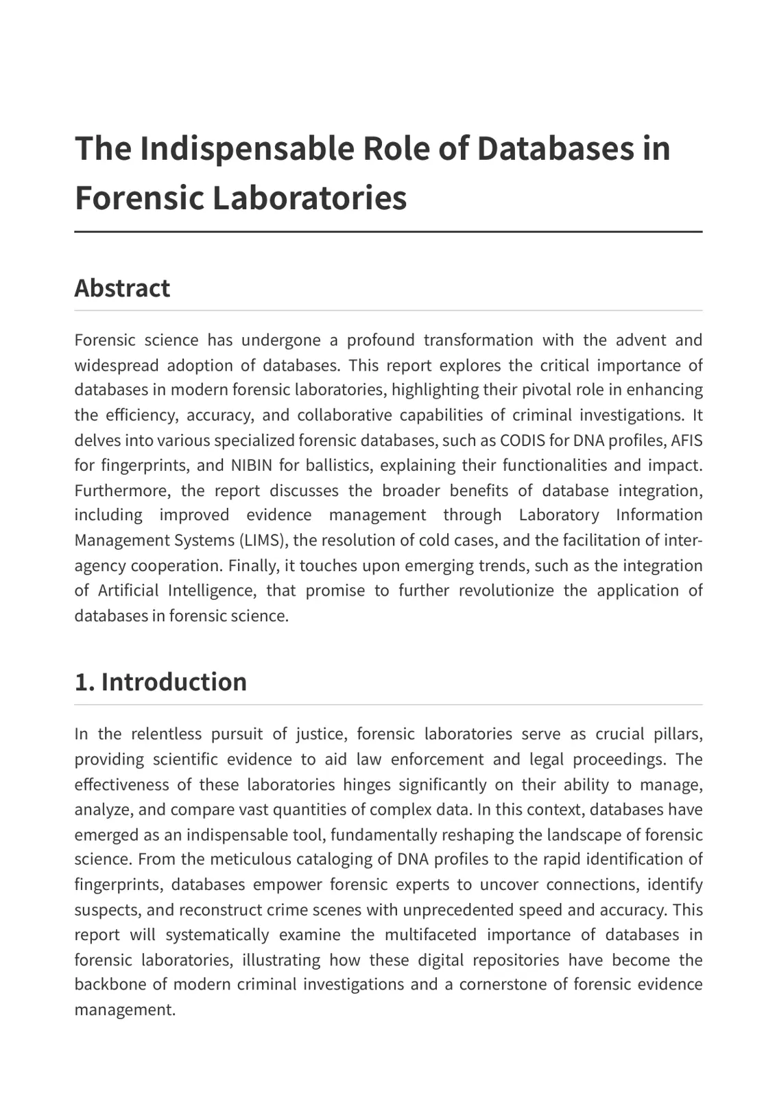 غلاف تقرير The Indispensable Role of Databases in Forensic Laboratories