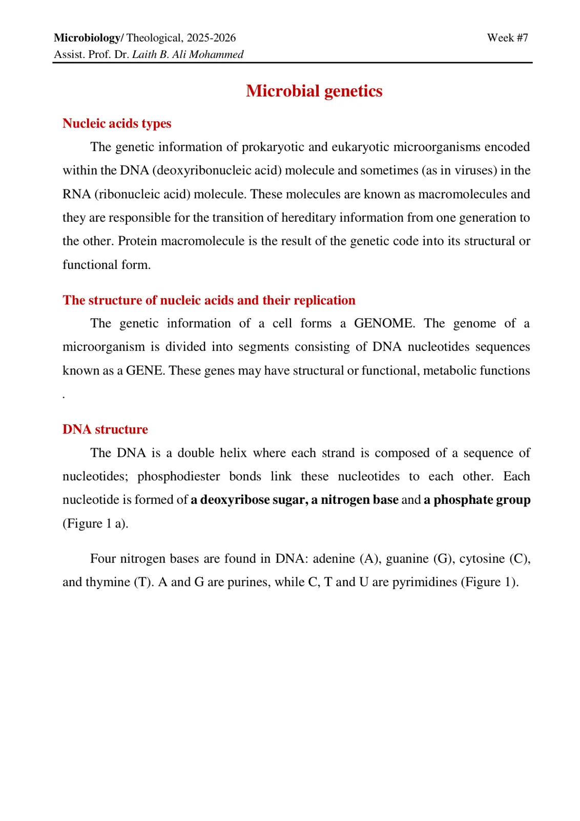 غلاف تقرير Microbial Genetics - Week #7 - Nucleic Acids Types