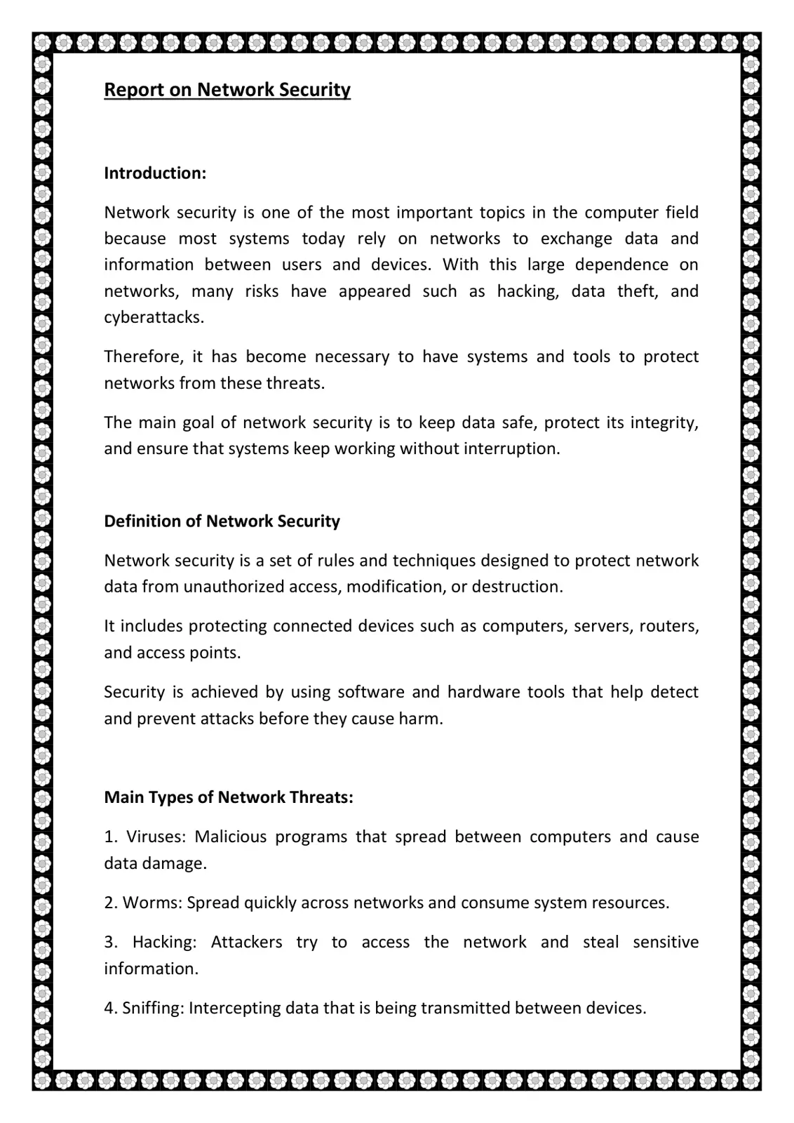 غلاف تقرير Report on Network Security