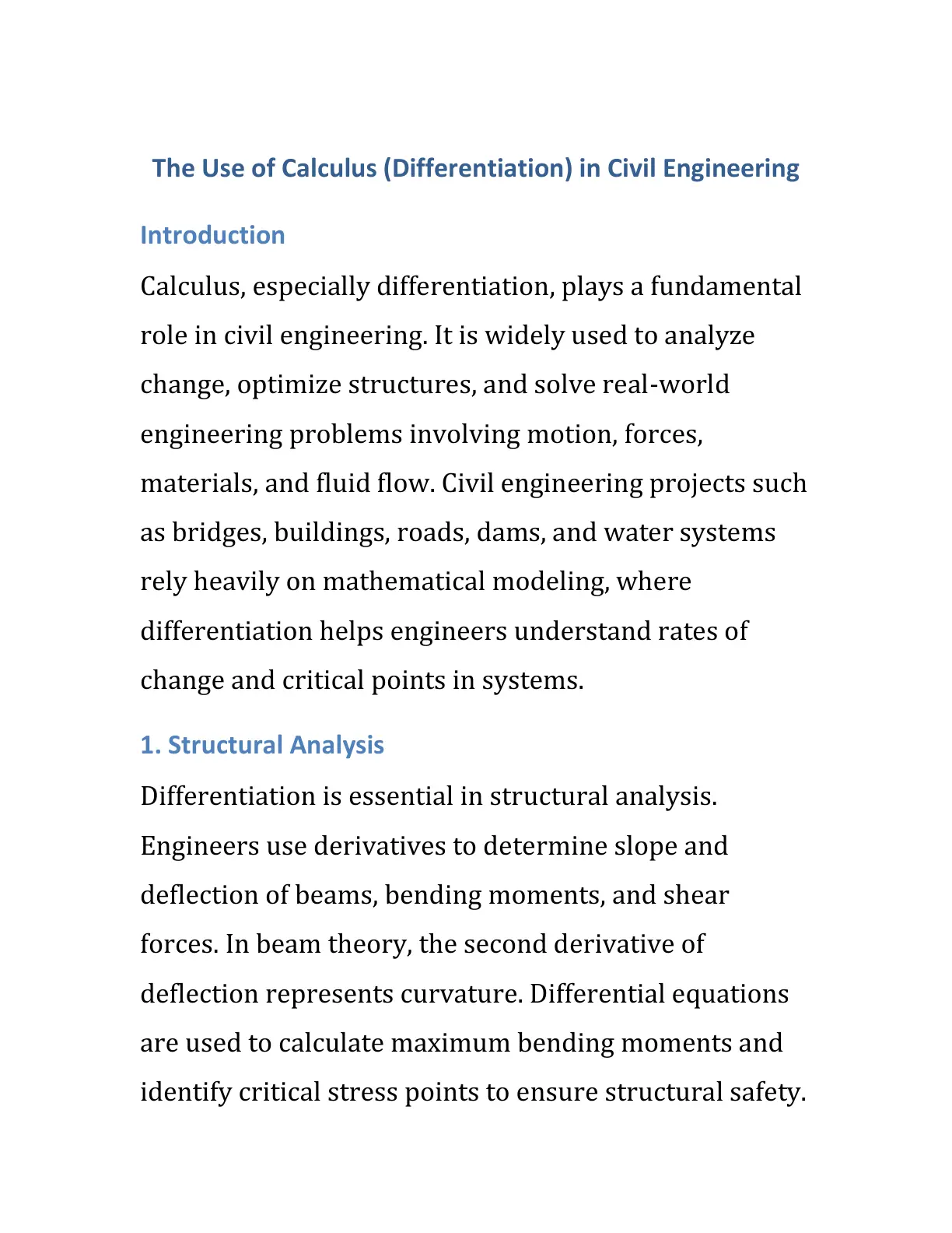 غلاف تقرير The Use of Calculus (Differentiation) in Civil Engineering