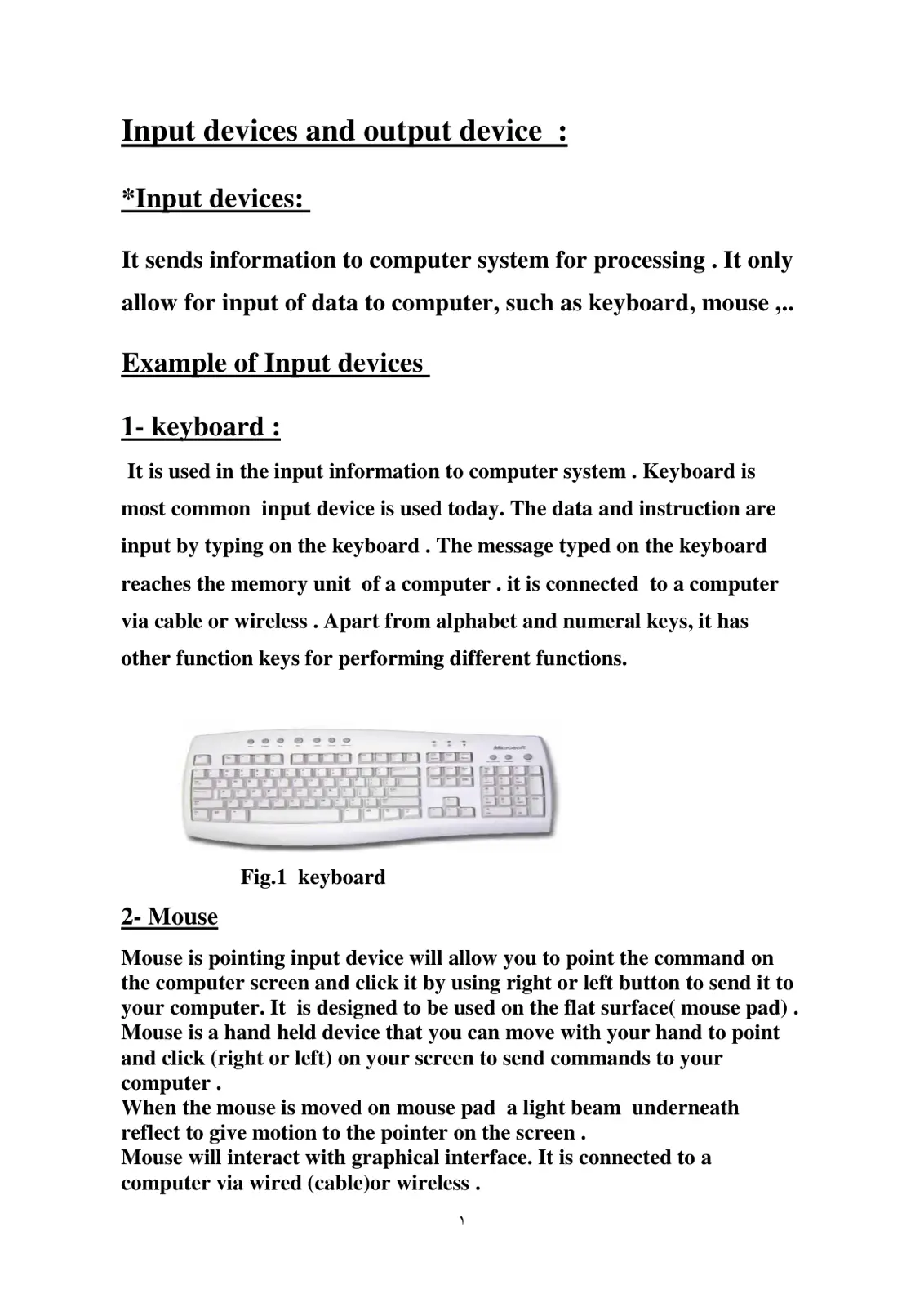 غلاف تقرير Input Devices and Output Device