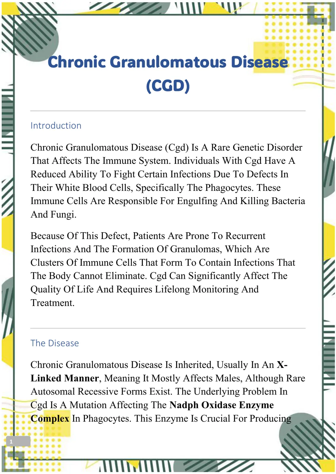غلاف تقرير Chronic Granulomatous Disease (CGD)