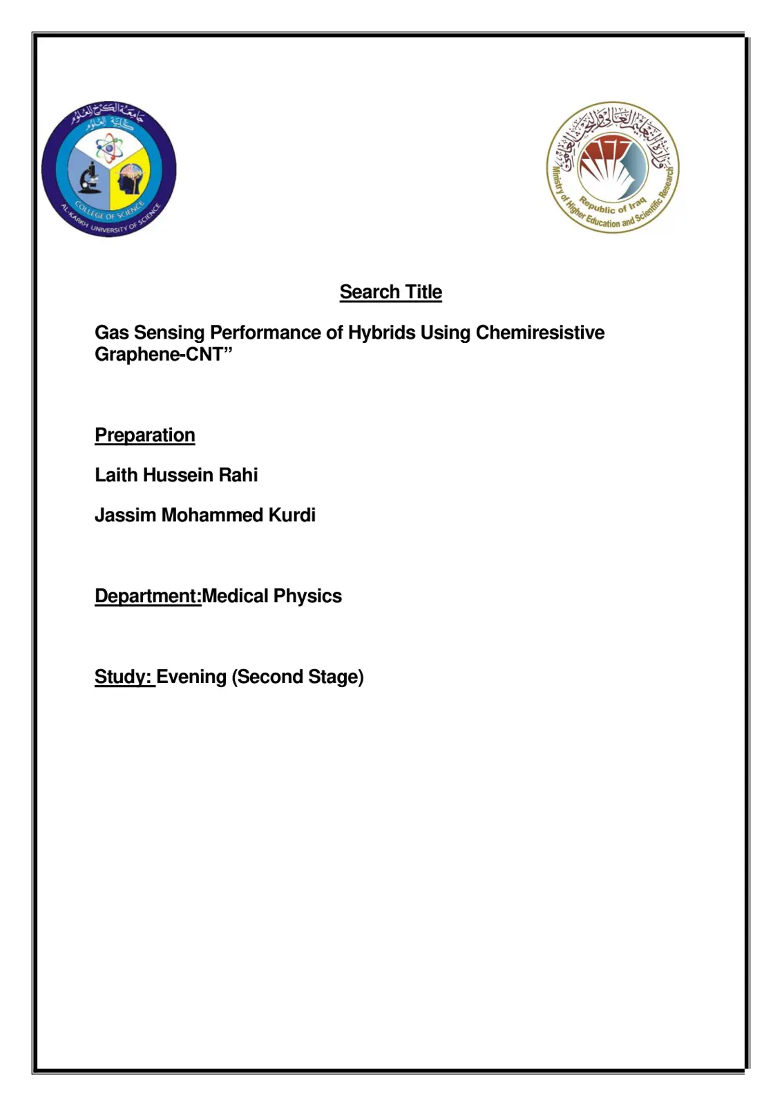 غلاف تقرير Gas Sensing Performance of Hybrids Using Chemiresistive Graphene-CNT Preparation