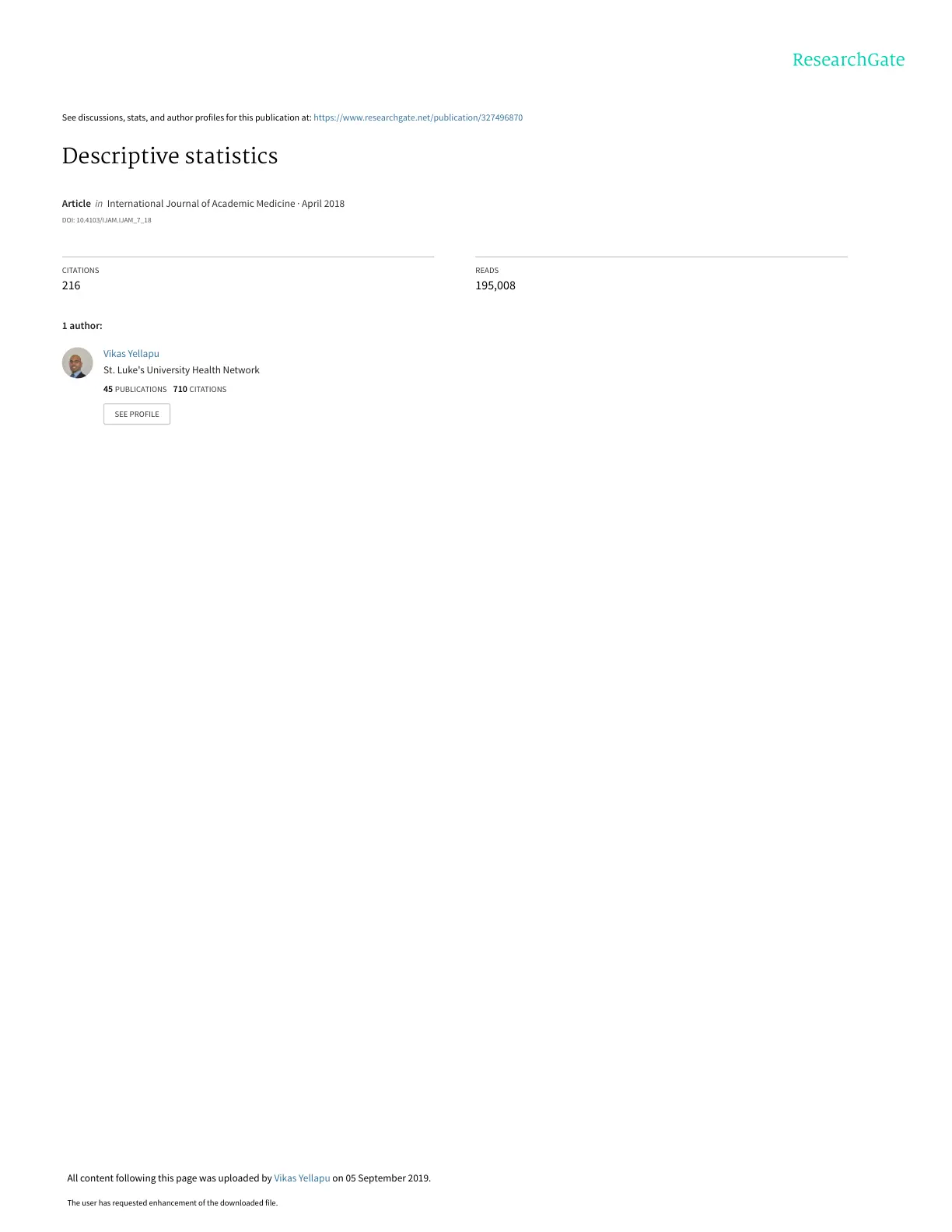 غلاف تقرير Descriptive statistics