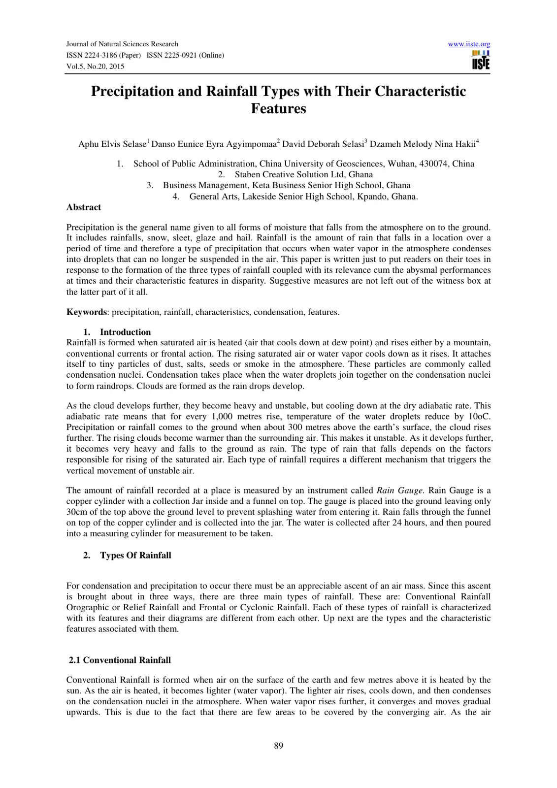 غلاف تقرير Precipitation and Rainfall Types with Their Characteristic Features