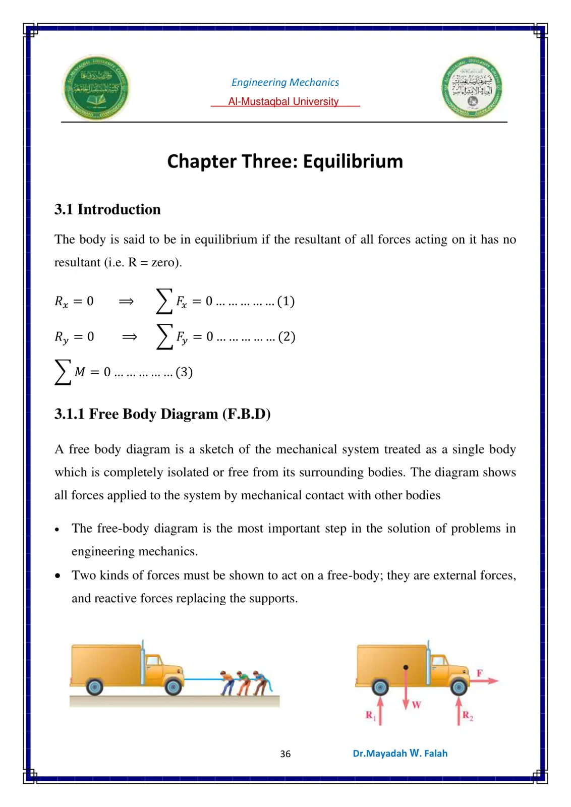 غلاف تقرير Engineering Mechanics: Chapter Three - Equilibrium