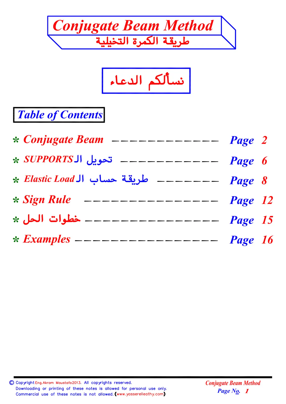 غلاف تقرير Conjugate Beam Method