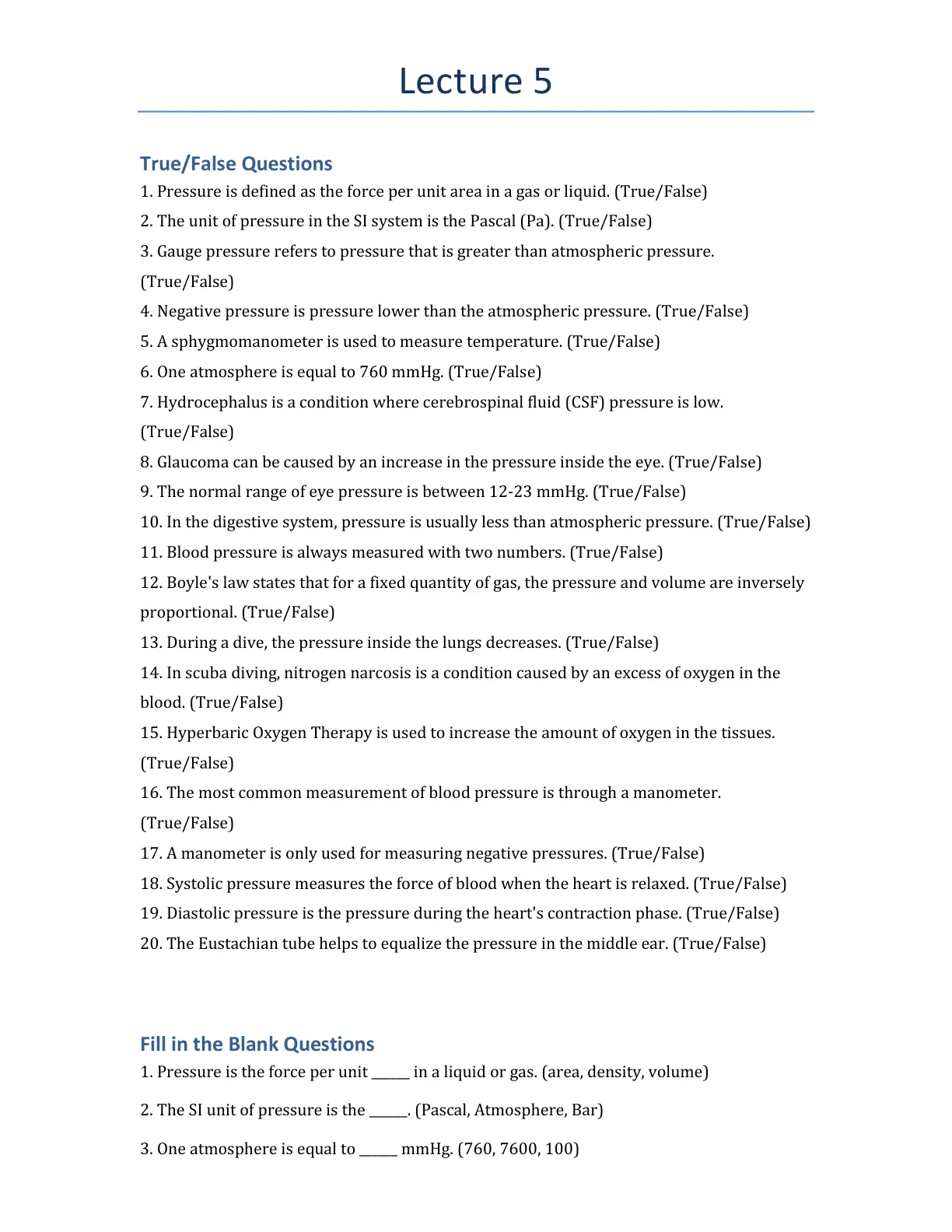 غلاف تقرير Lecture 5 True/False Questions