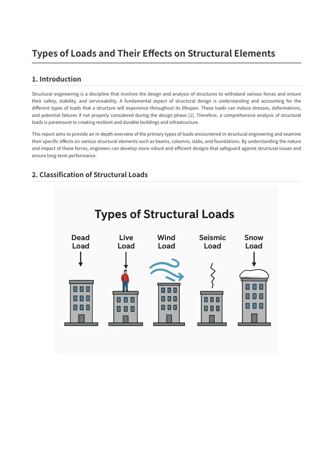 غلاف تقرير Types of Loads and Their Effects on Structural Elements