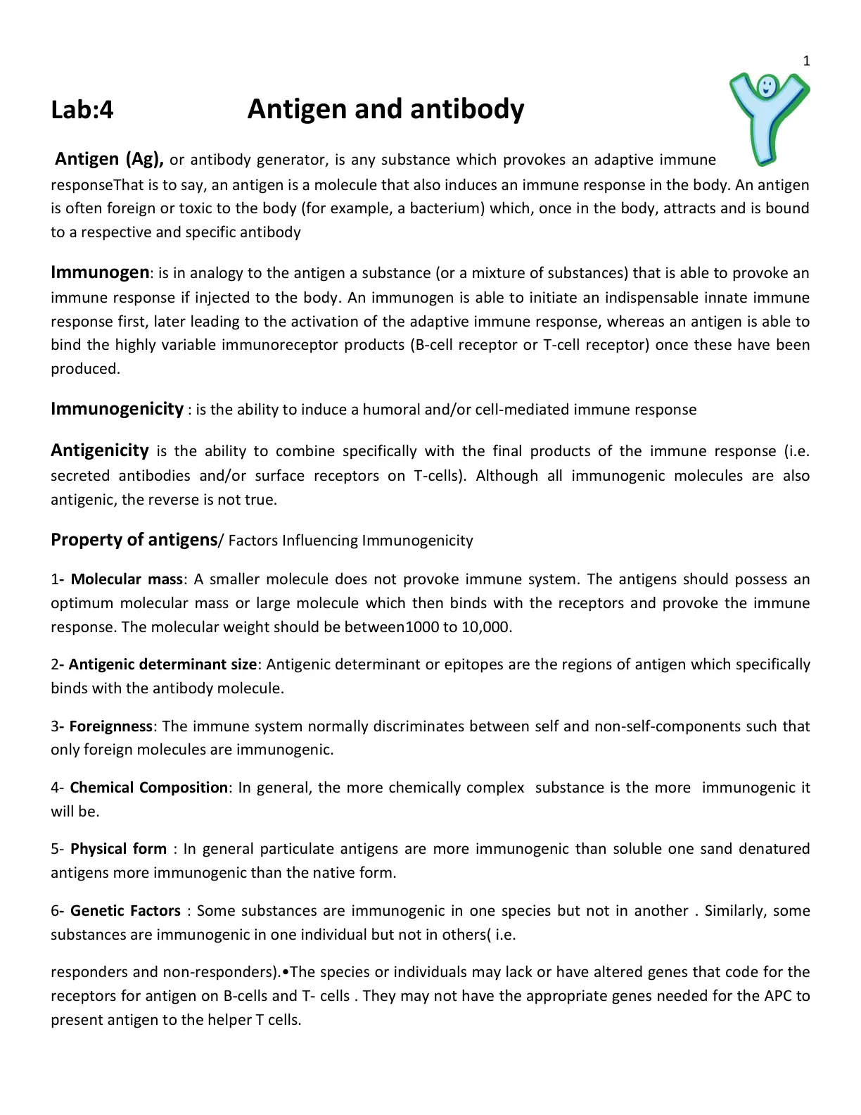 غلاف تقرير Lab:4 Antigen and antibody