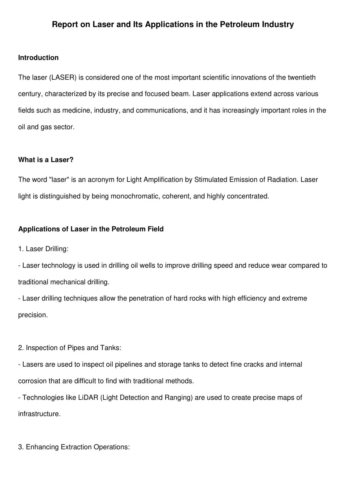 غلاف تقرير Report on Laser and Its Applications in the Petroleum Industry