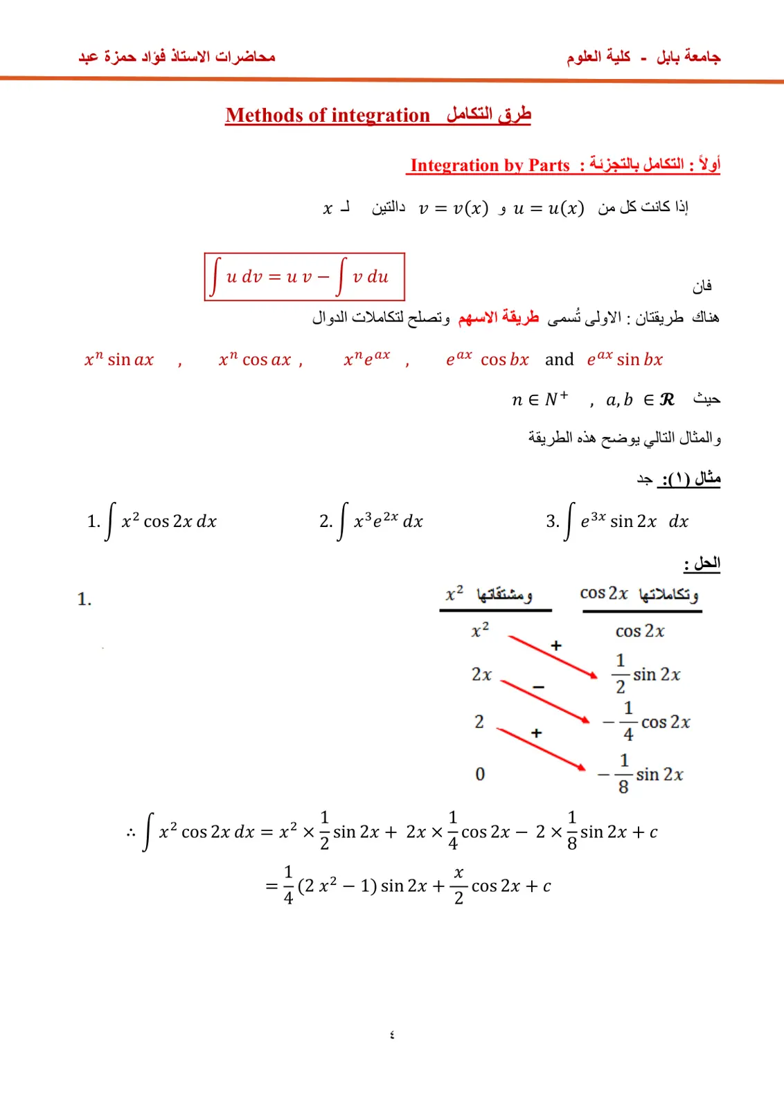 غلاف تقرير طرق التكامل (Methods of Integration)