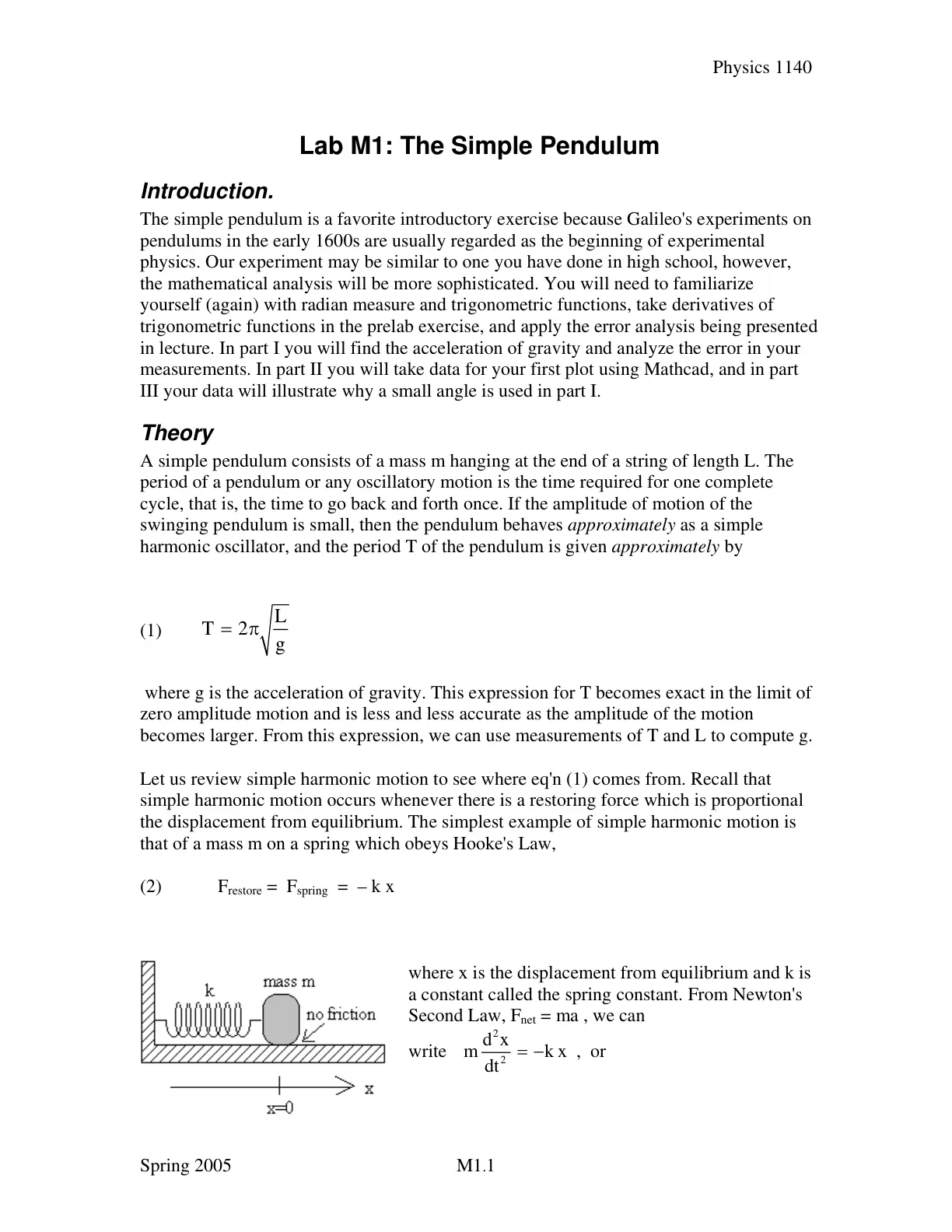 غلاف تقرير Lab M1: The Simple Pendulum