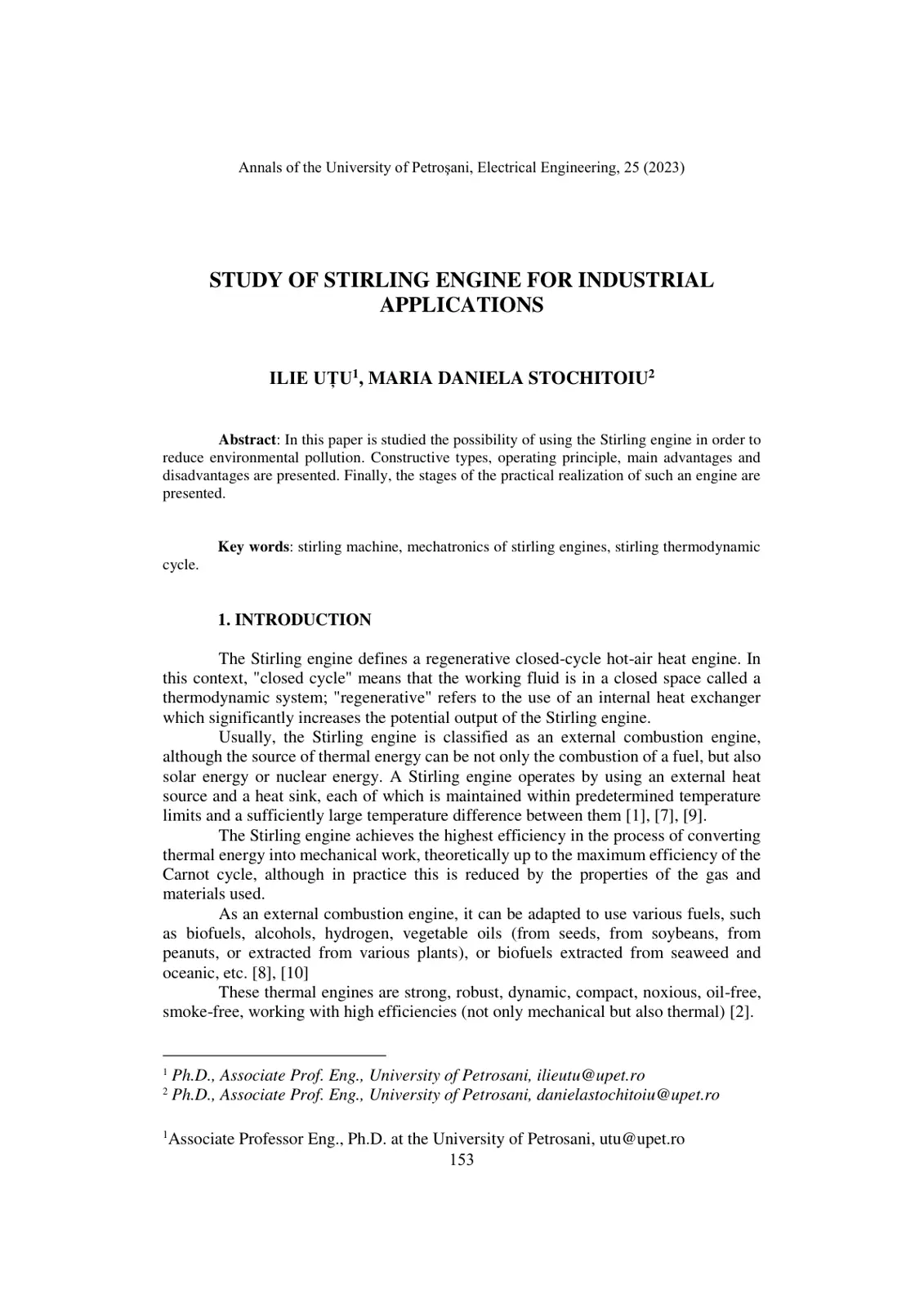 غلاف تقرير STUDY OF STIRLING ENGINE FOR INDUSTRIAL APPLICATIONS