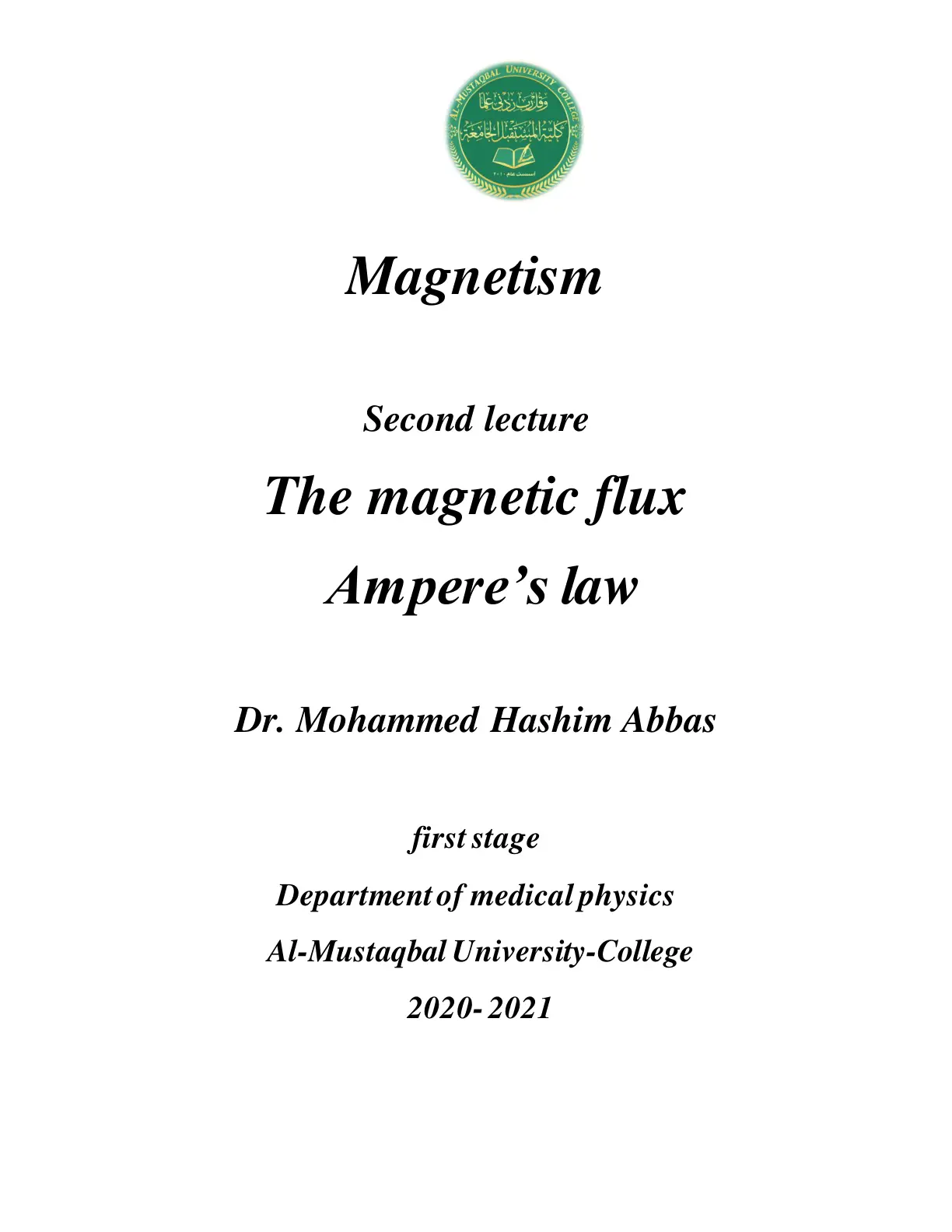 غلاف تقرير Magnetism - Second Lecture