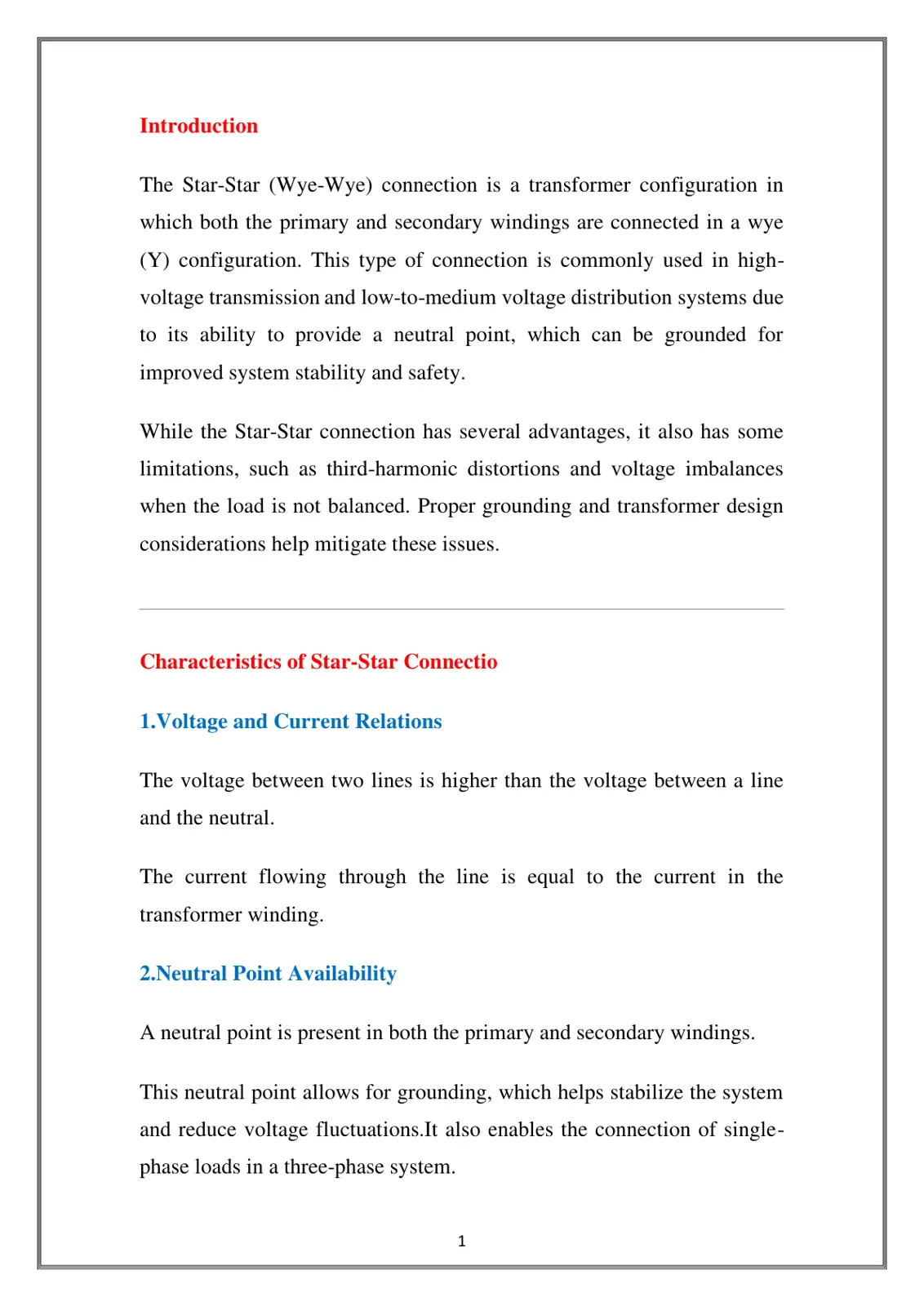 غلاف تقرير The Star-Star (Wye-Wye) Connection in Transformers