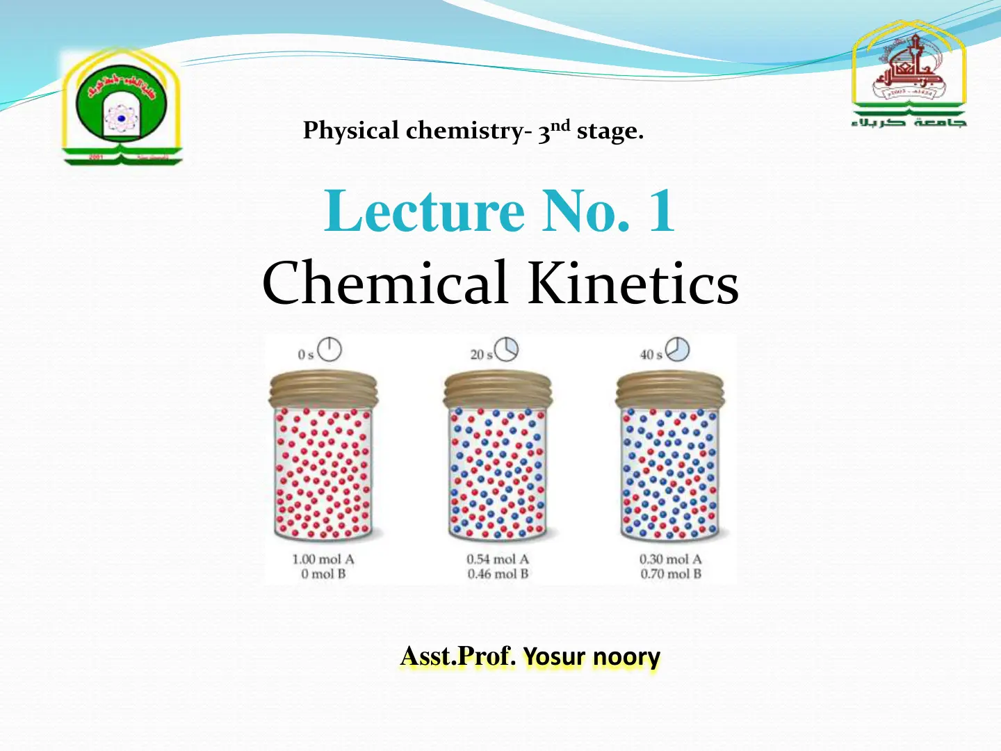 غلاف تقرير Physical Chemistry - 3rd Stage: Lecture 1 - Chemical Kinetics