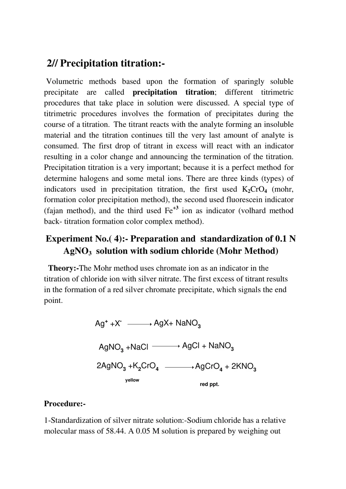 غلاف تقرير Precipitation titration