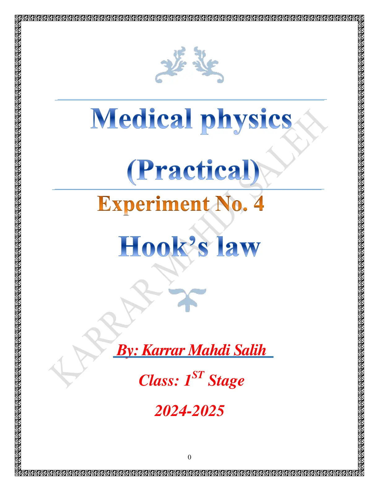 غلاف تقرير Medical physics (Practical) - Experiment 4: Kirchhoff's law
