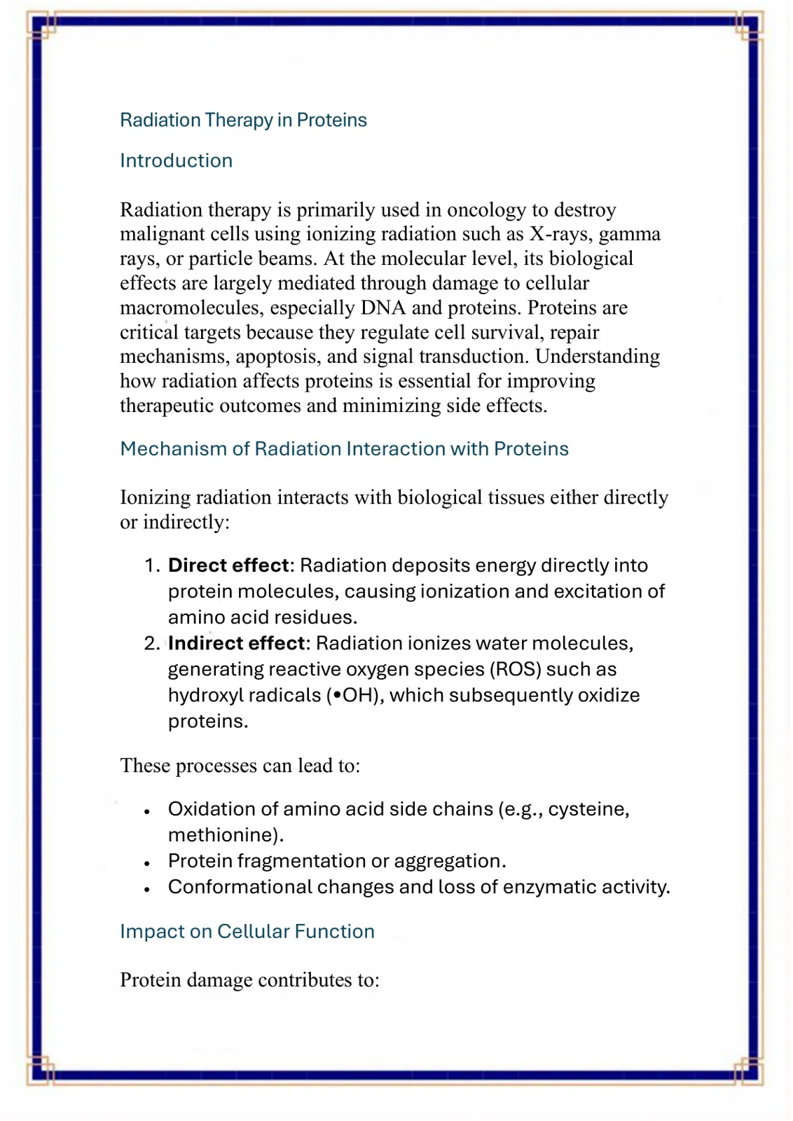 غلاف تقرير Radiation Therapy in Proteins