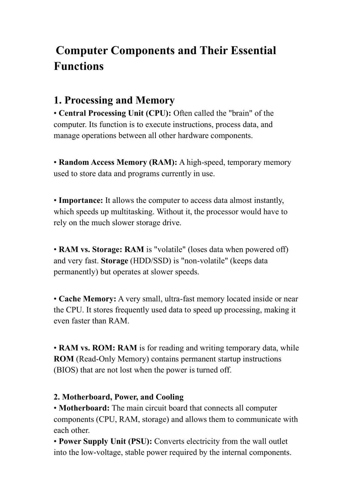 غلاف تقرير Computer Components and Their Essential Functions