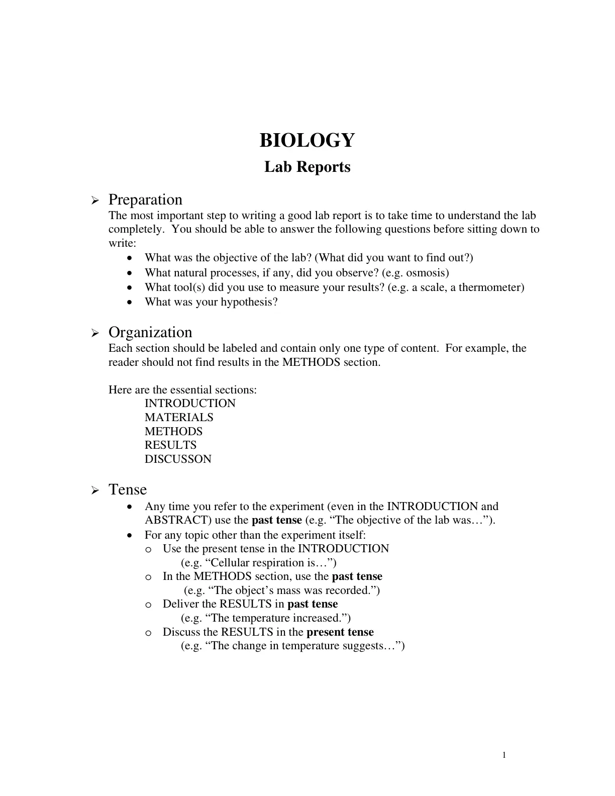 غلاف تقرير Biology Lab Reports: Preparation & Organization