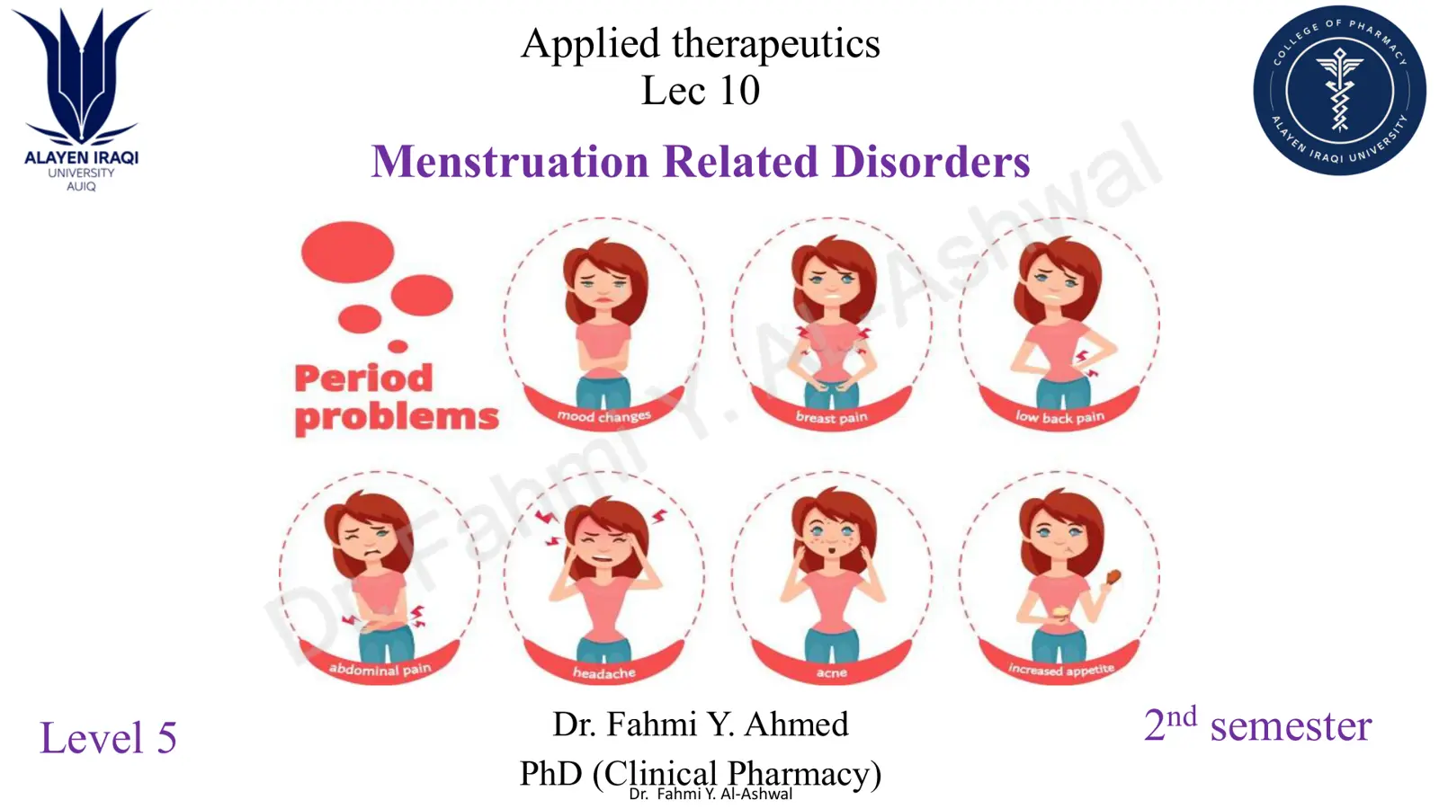 غلاف تقرير Menstruation Related Disorders – Applied Therapeutics Lec 10