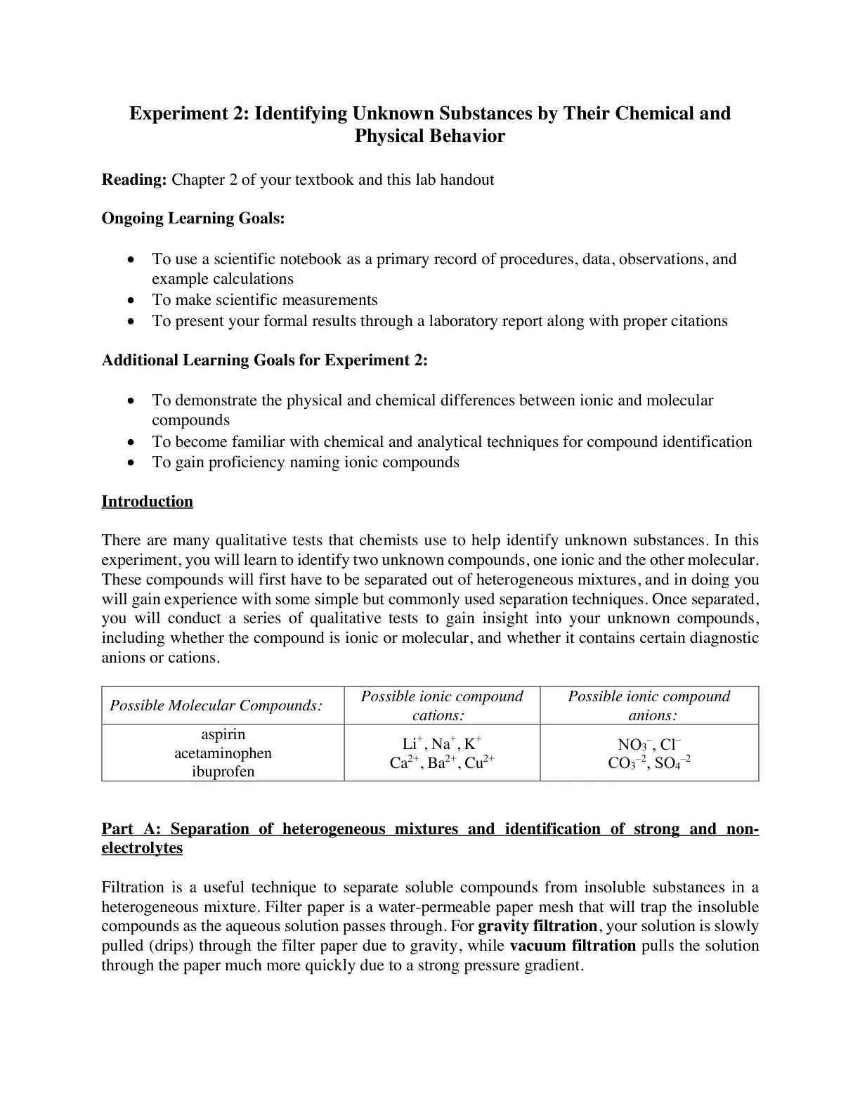 غلاف تقرير Experiment 2: Identifying Unknown Substances by Their Chemical and Physical Behavior