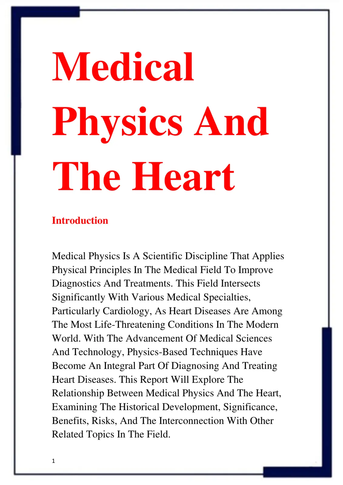 غلاف تقرير Medical Physics And The Heart
