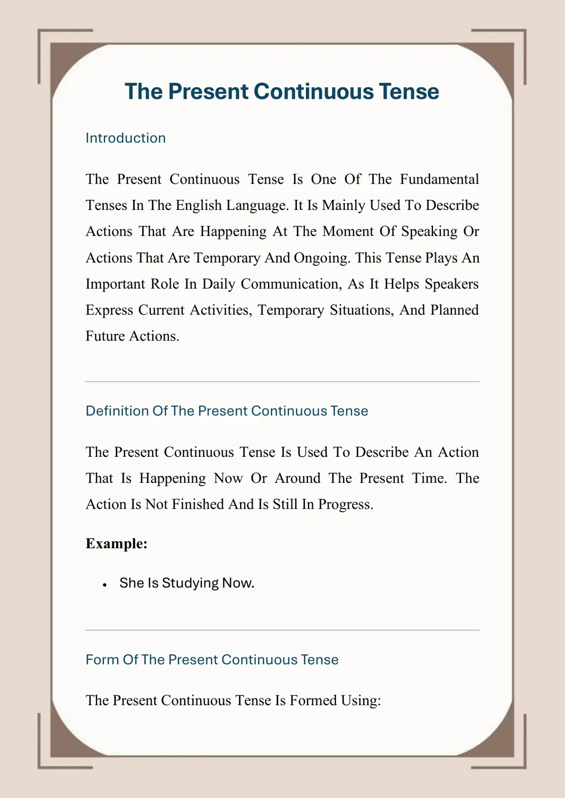 غلاف تقرير The Present Continuous Tense