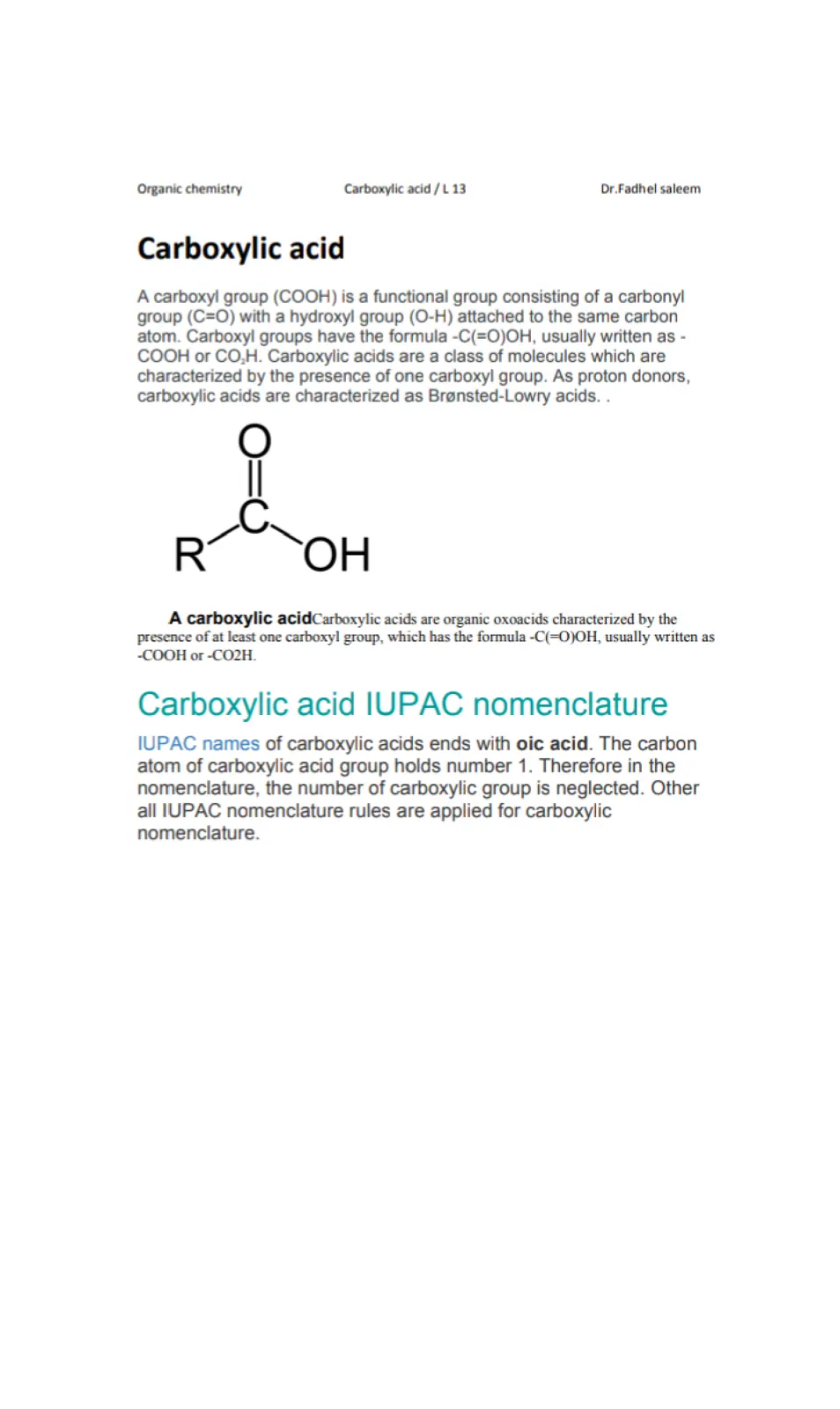 غلاف تقرير Organic chemistry Carboxylic acid