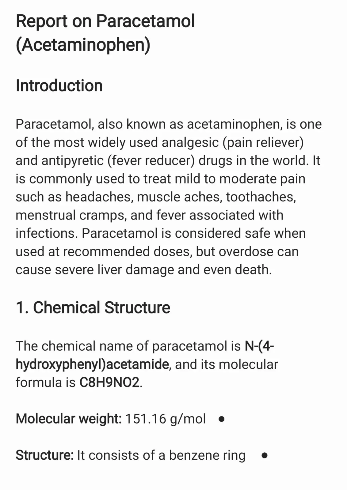 غلاف تقرير Report on Paracetamol (Acetaminophen)