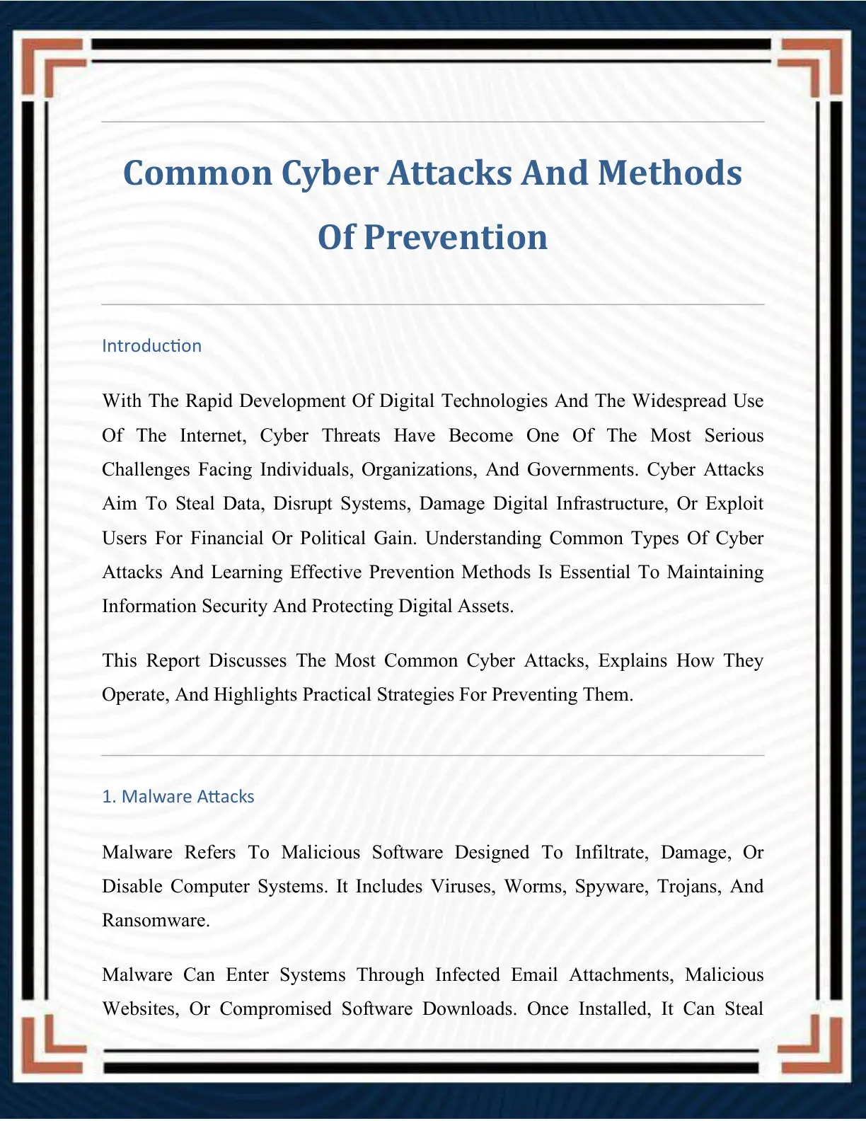غلاف تقرير Common Cyber Attacks And Methods Of Prevention